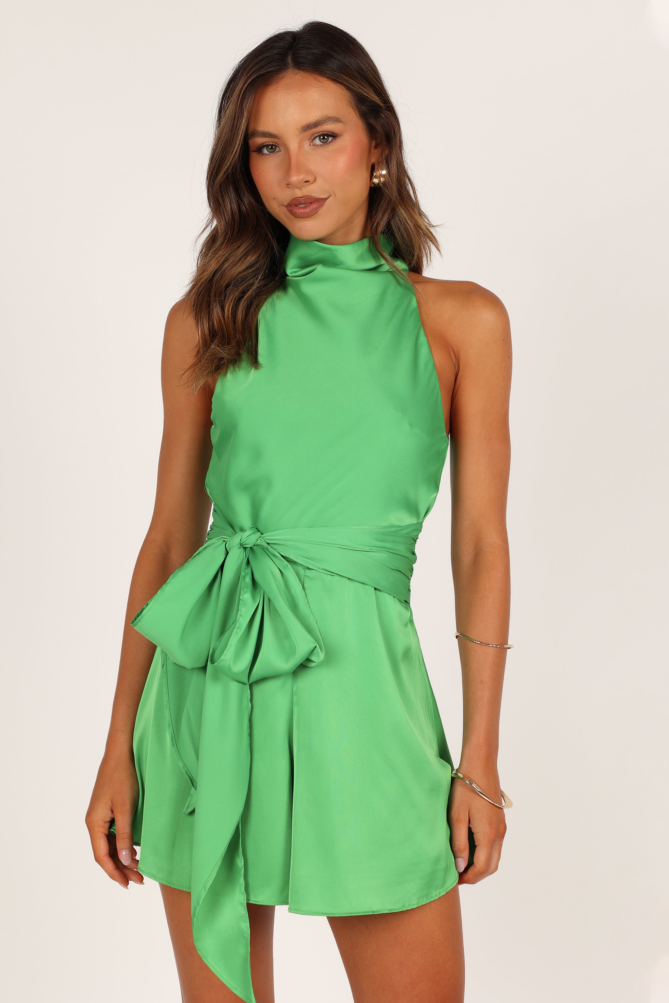 Odilia Tie Waist Romper - Green