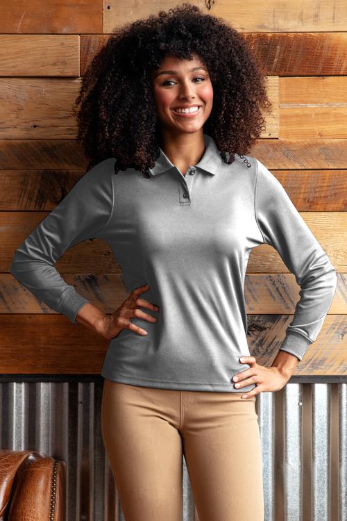 Vansport Ladies Omega Long Sleeve Solid Mesh Tech Polo