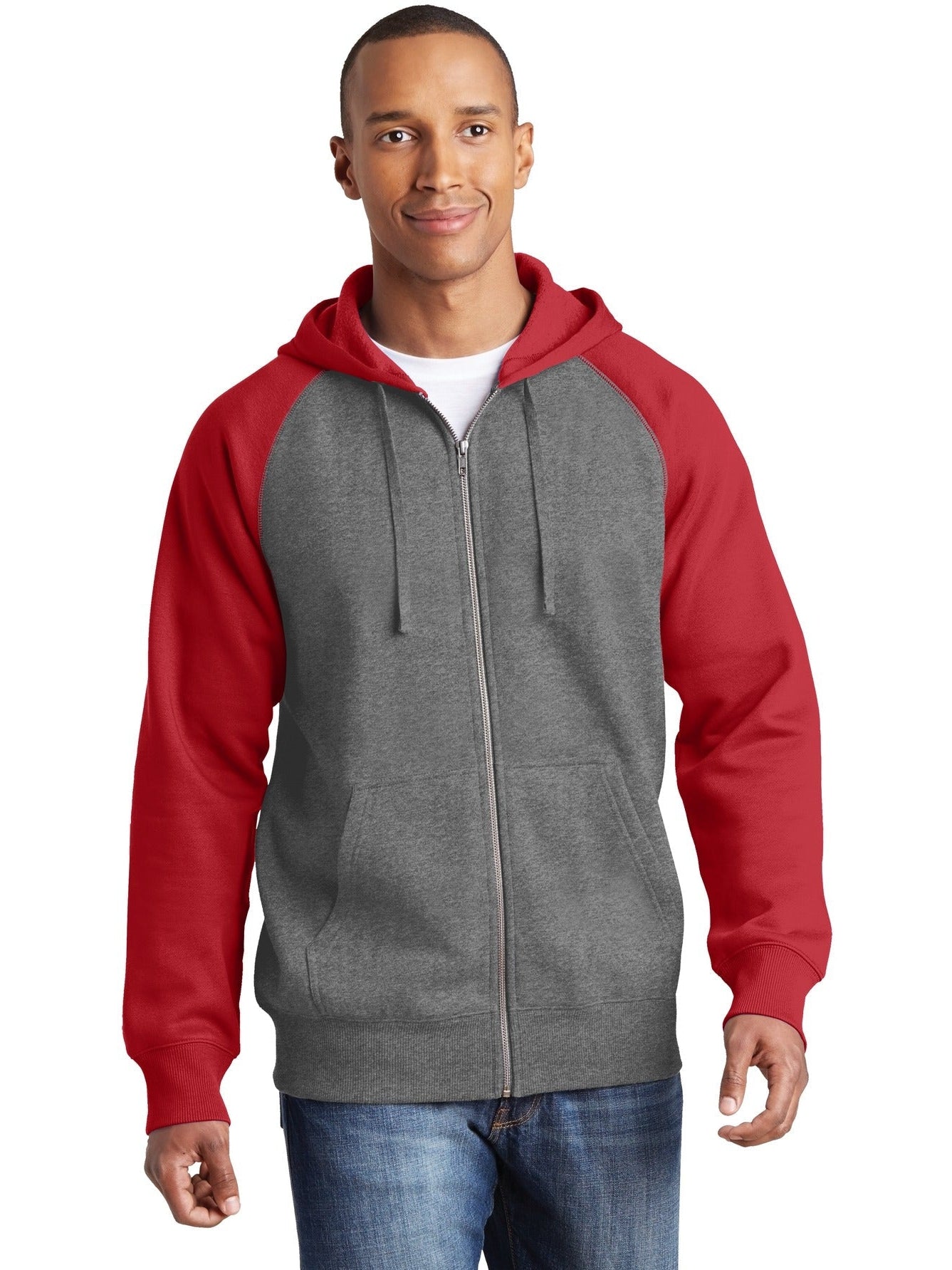 Sport-Tek Raglan Colorblock Full-Zip Hooded Fleece Jacket