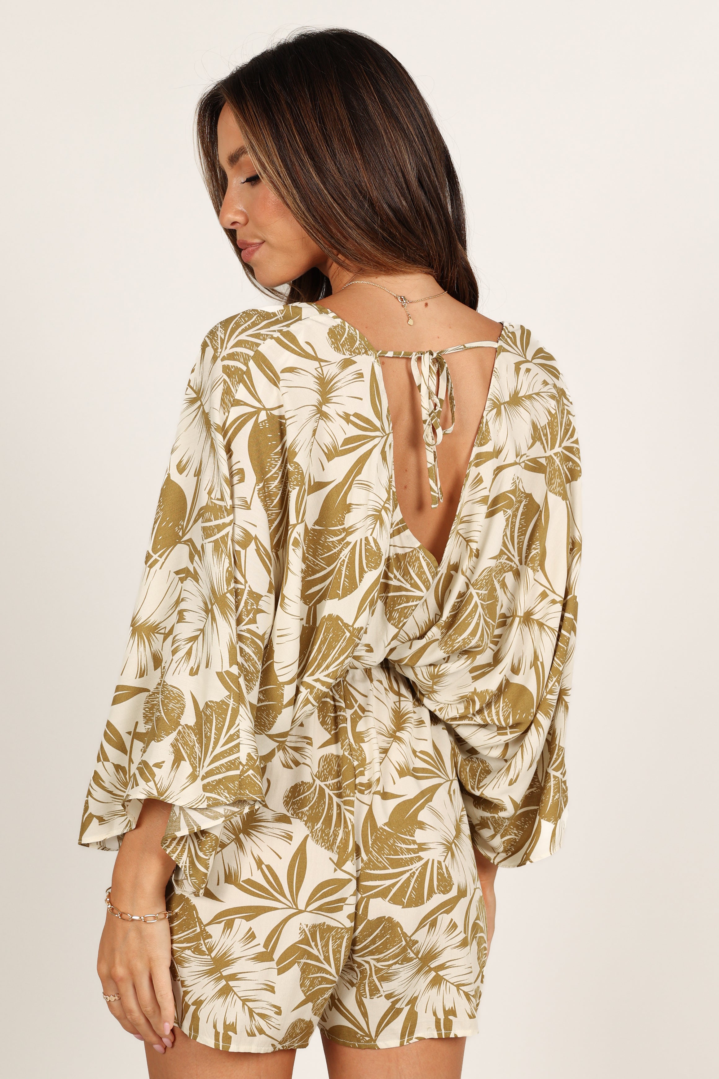 Willa Kimono Sleeve Romper - Olive