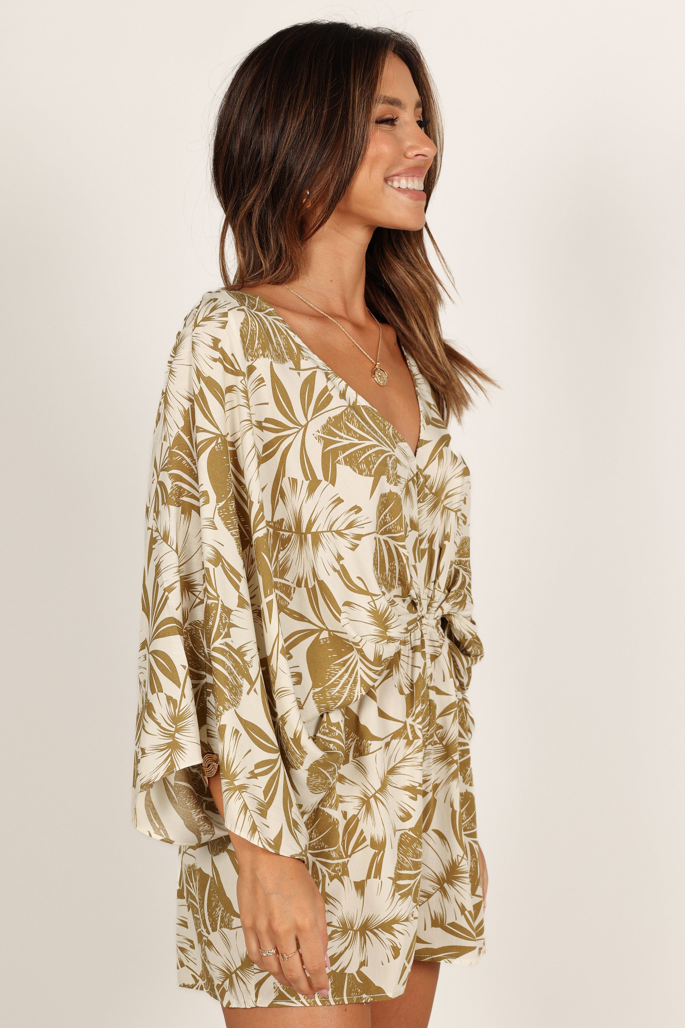 Willa Kimono Sleeve Romper - Olive