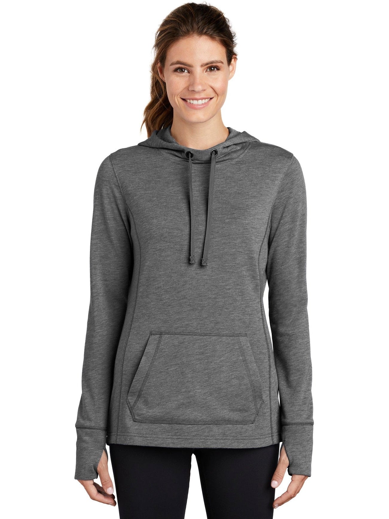 Sport-Tek Ladies Posicharge Tri-Blend Wicking Fleece Hooded Pullover