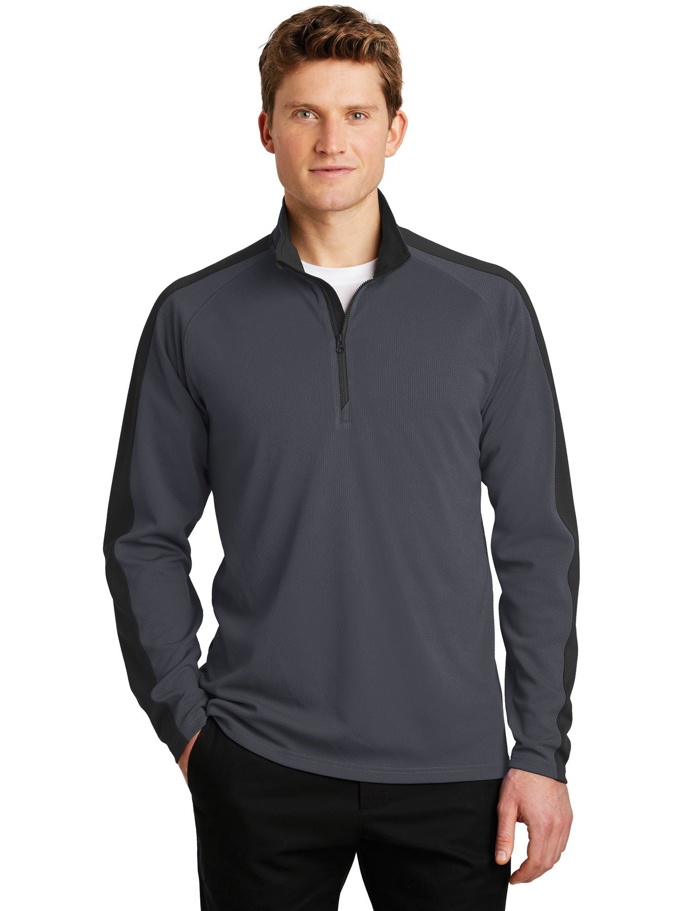 Sport-Tek Sport-Wick Textured Colorblock 1/4-Zip Pullover