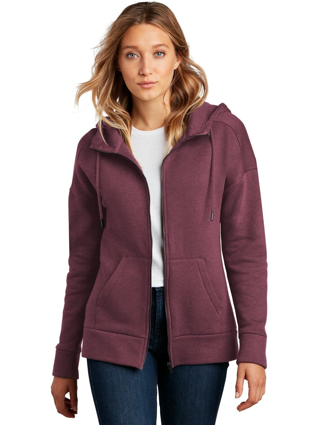 District Ladies Perfect Weight Fleece Drop Shoulder Full-Zip Hoodie