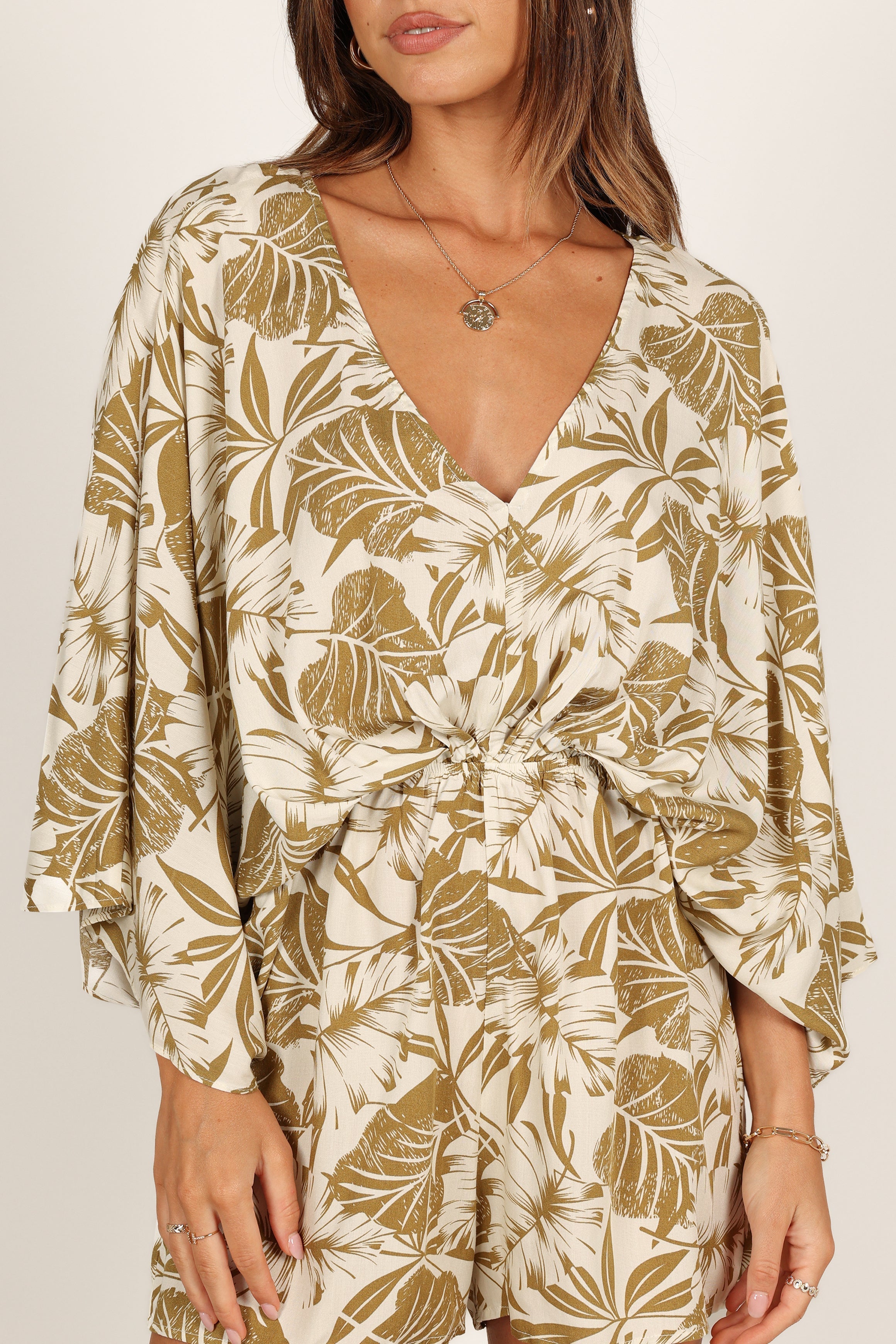 Willa Kimono Sleeve Romper - Olive