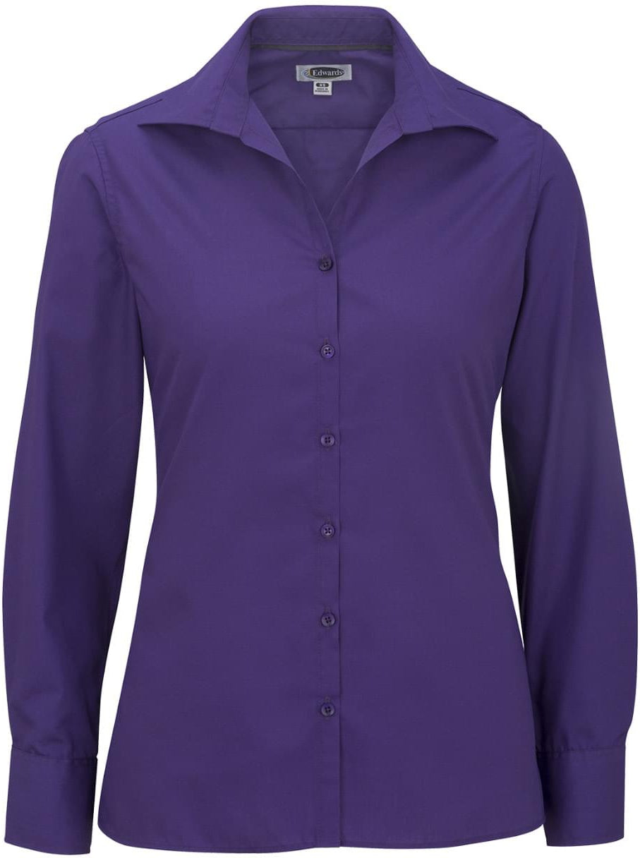 OUTLET-Edwards Ladies Lightweight Open Neck Poplin Blouse Long Sleeve