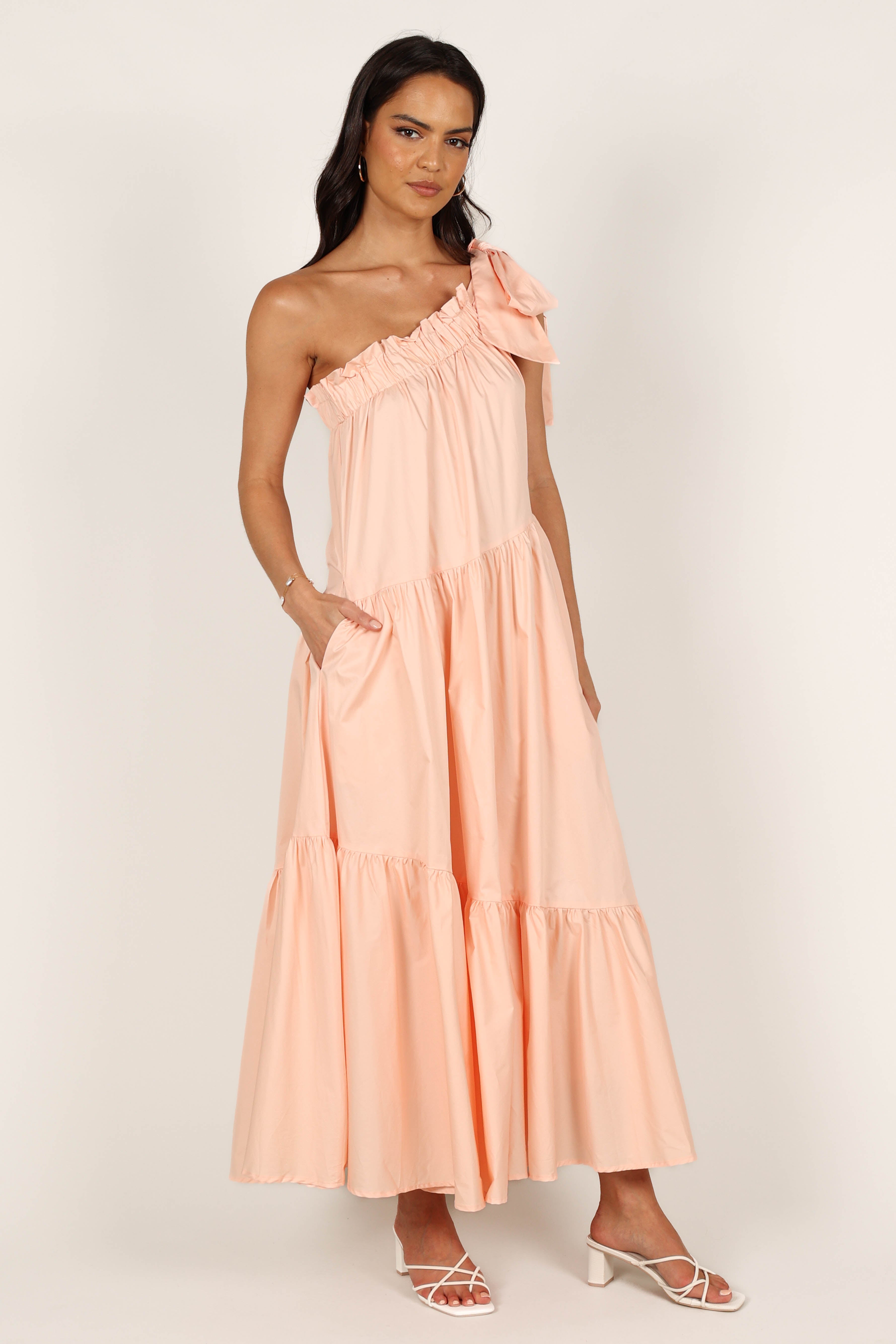 Ava One Shoulder Maxi Dress - Peach