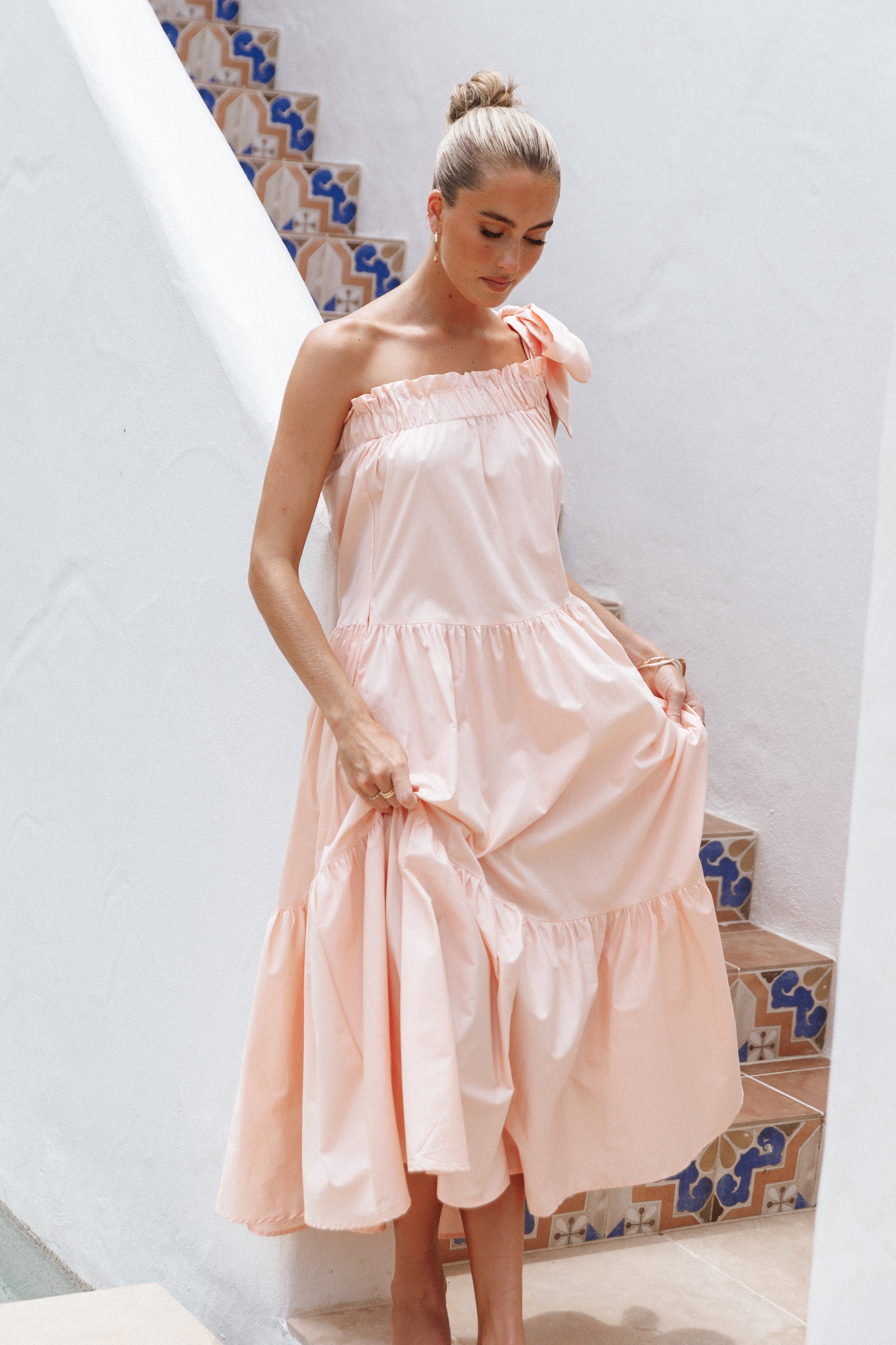 Ava One Shoulder Maxi Dress - Peach