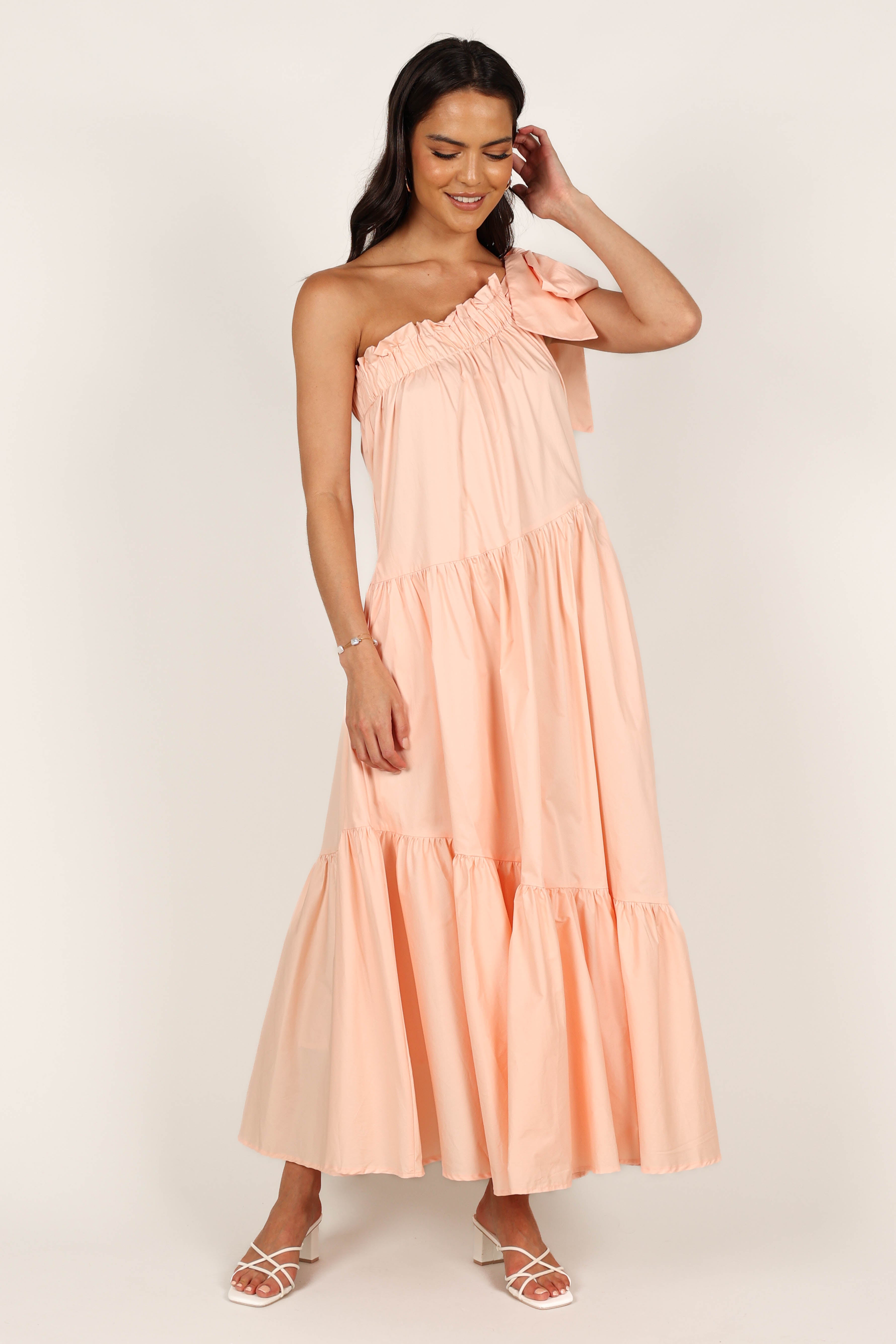 Ava One Shoulder Maxi Dress - Peach