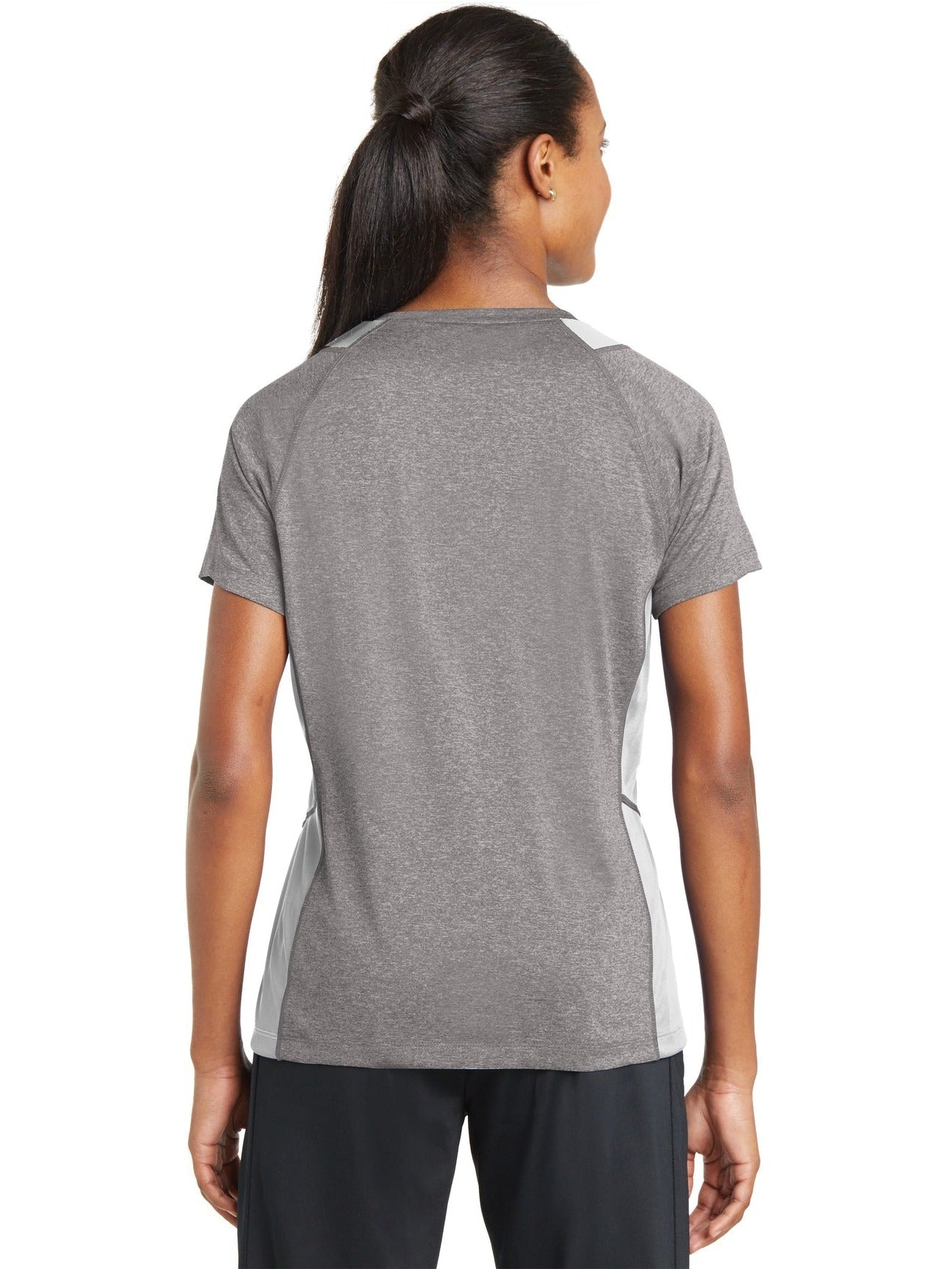 Sport-Tek Ladies Heather Colorblock Contender V-Neck Tee