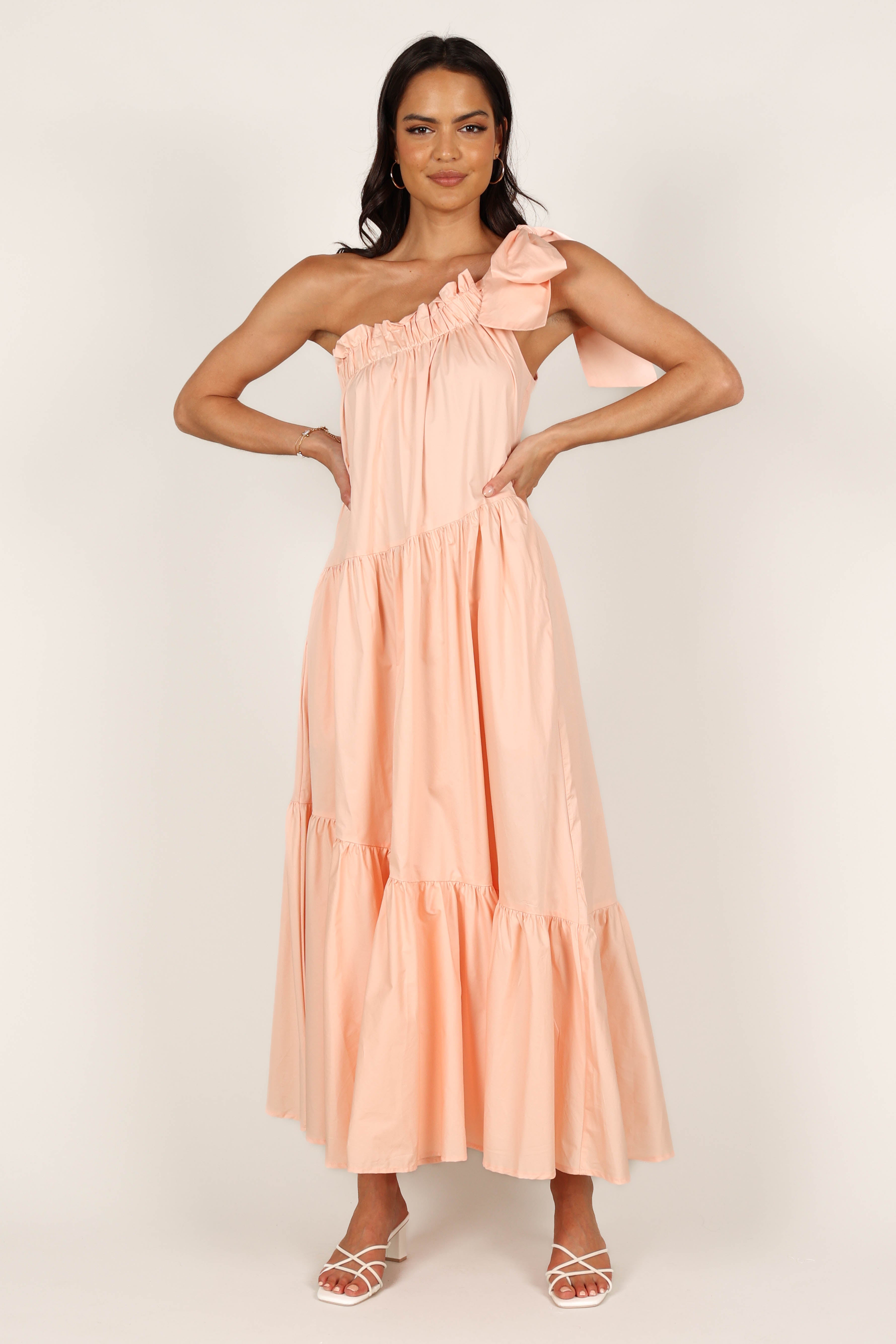 Ava One Shoulder Maxi Dress - Peach