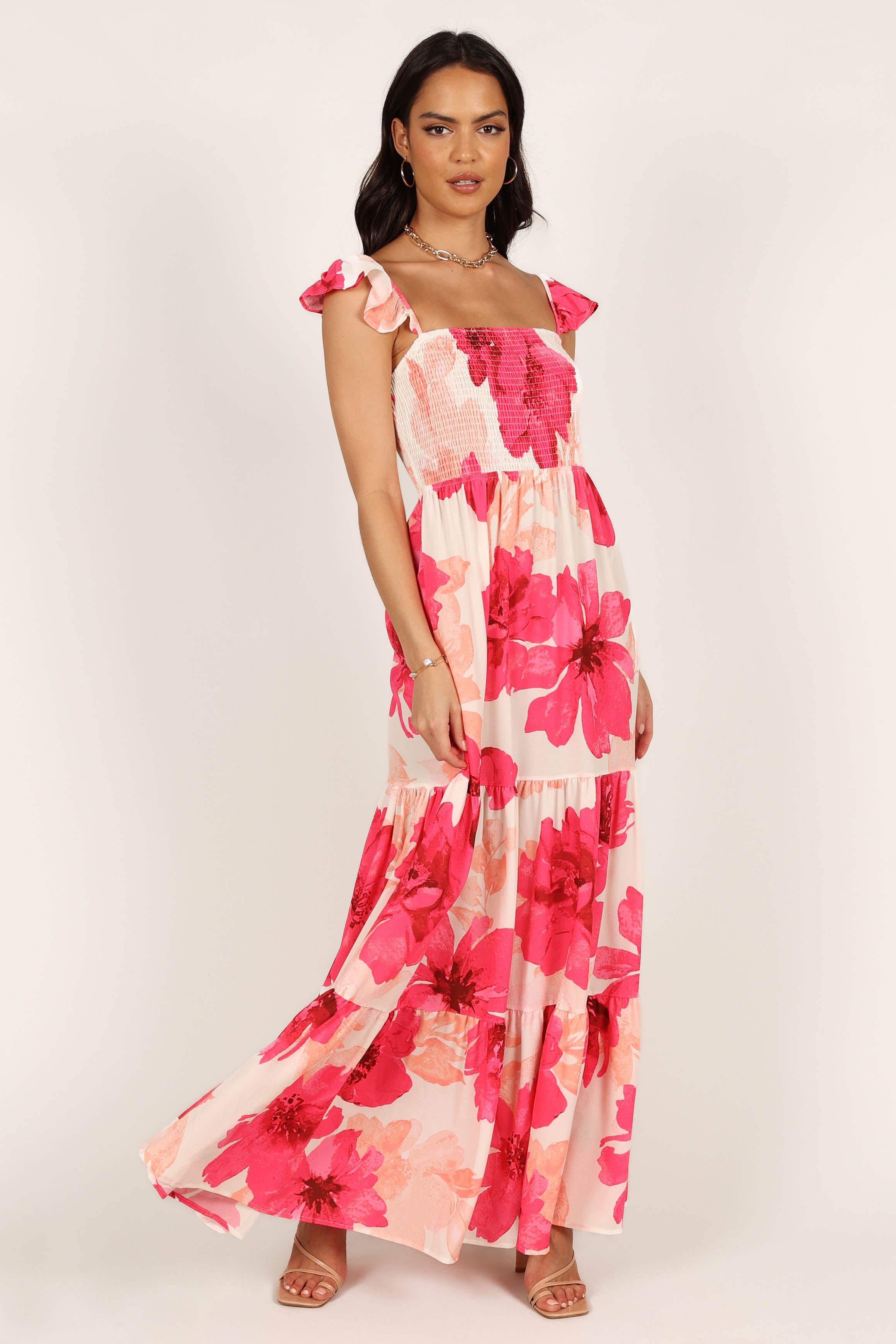 Tilly Shirred Maxi Dress - Pink