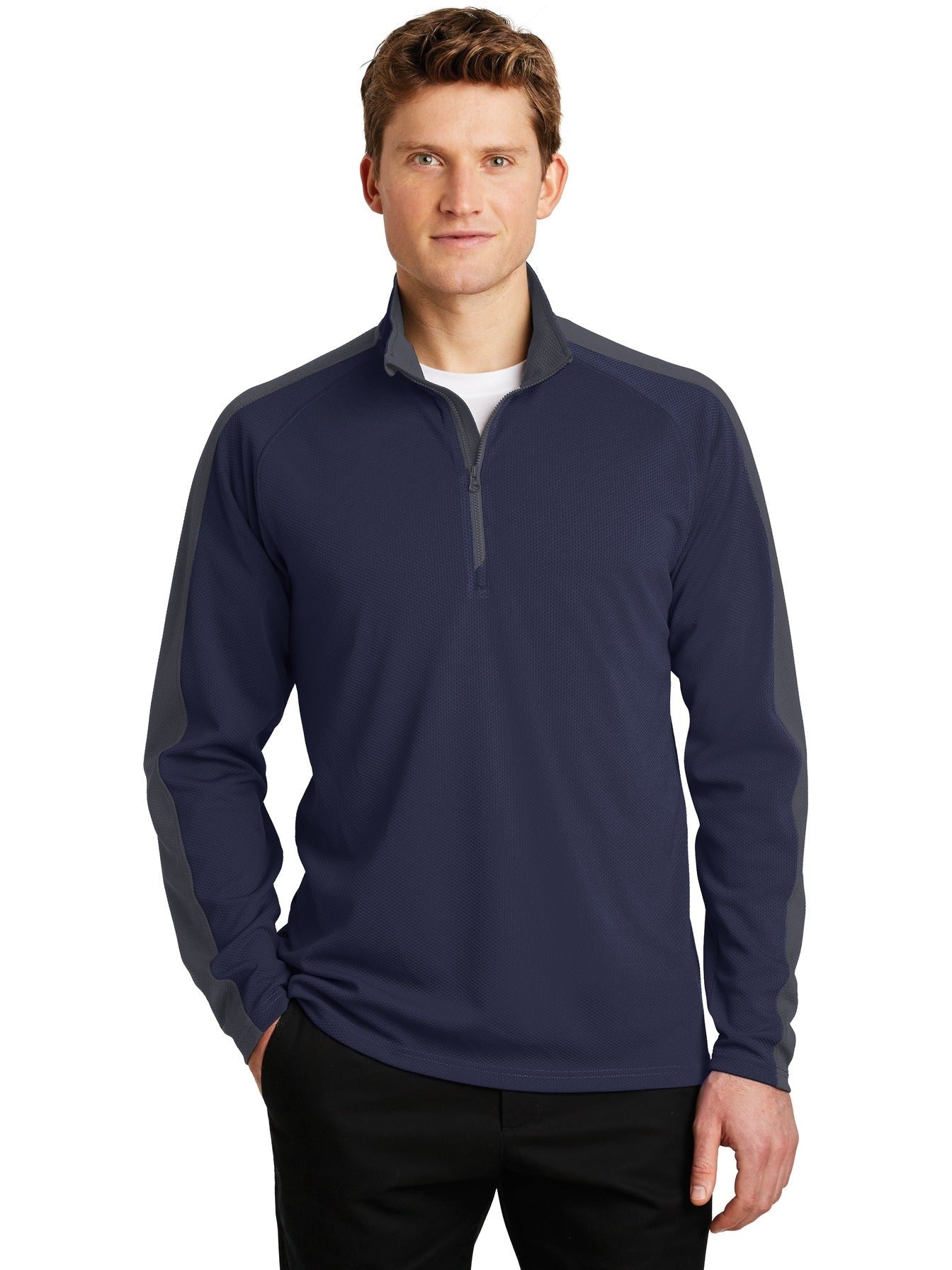 Sport-Tek Sport-Wick Textured Colorblock 1/4-Zip Pullover