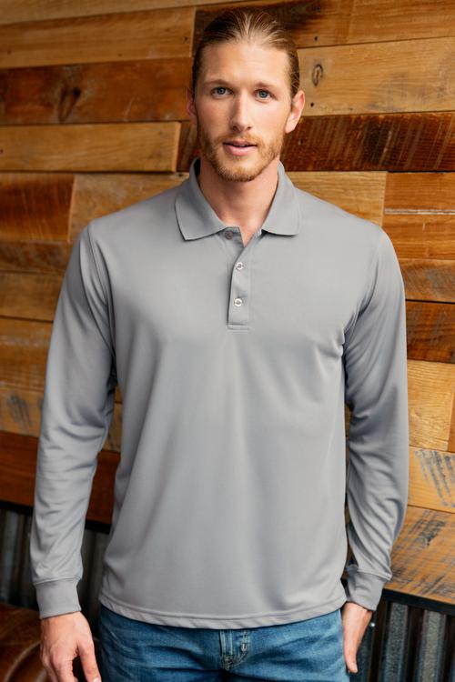 Vansport Omega Long Sleeve Solid Mesh Tech Polo