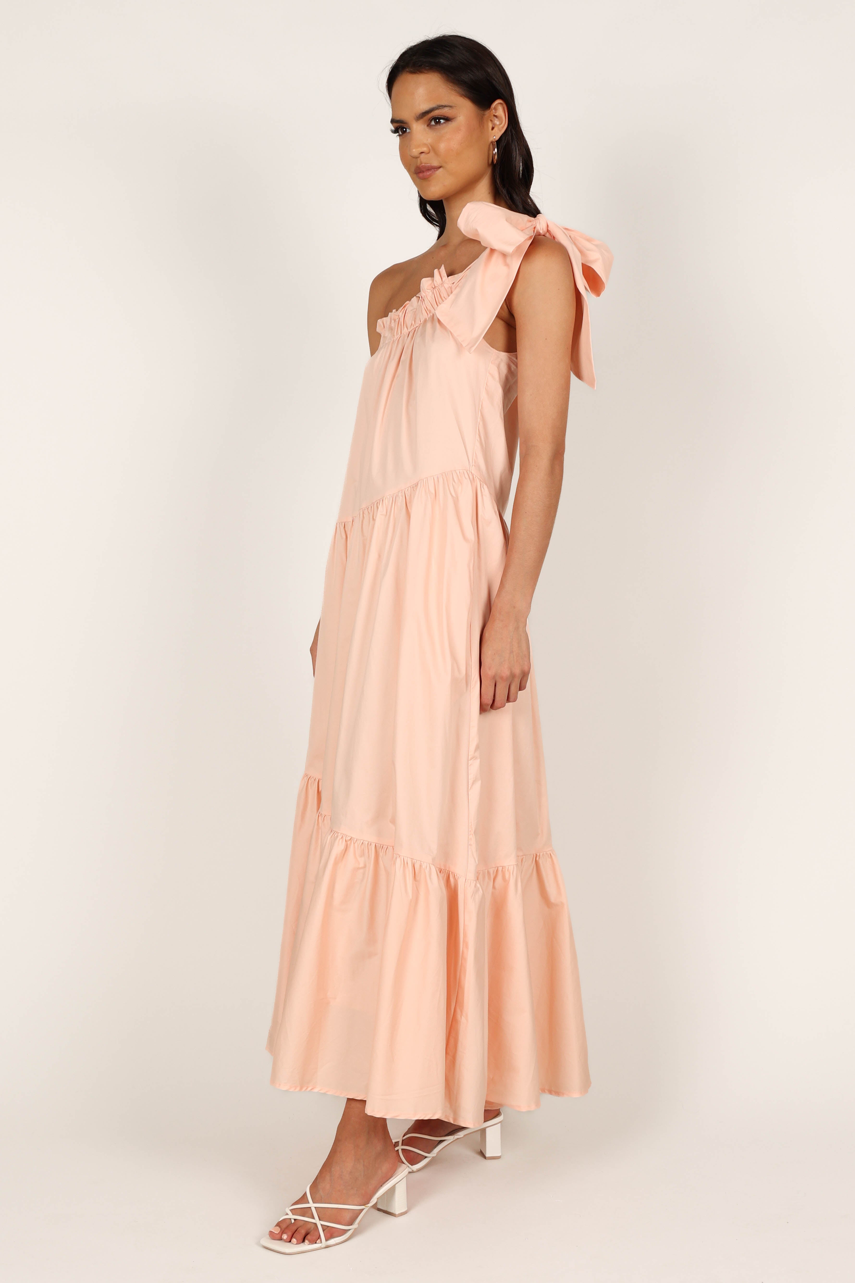 Ava One Shoulder Maxi Dress - Peach