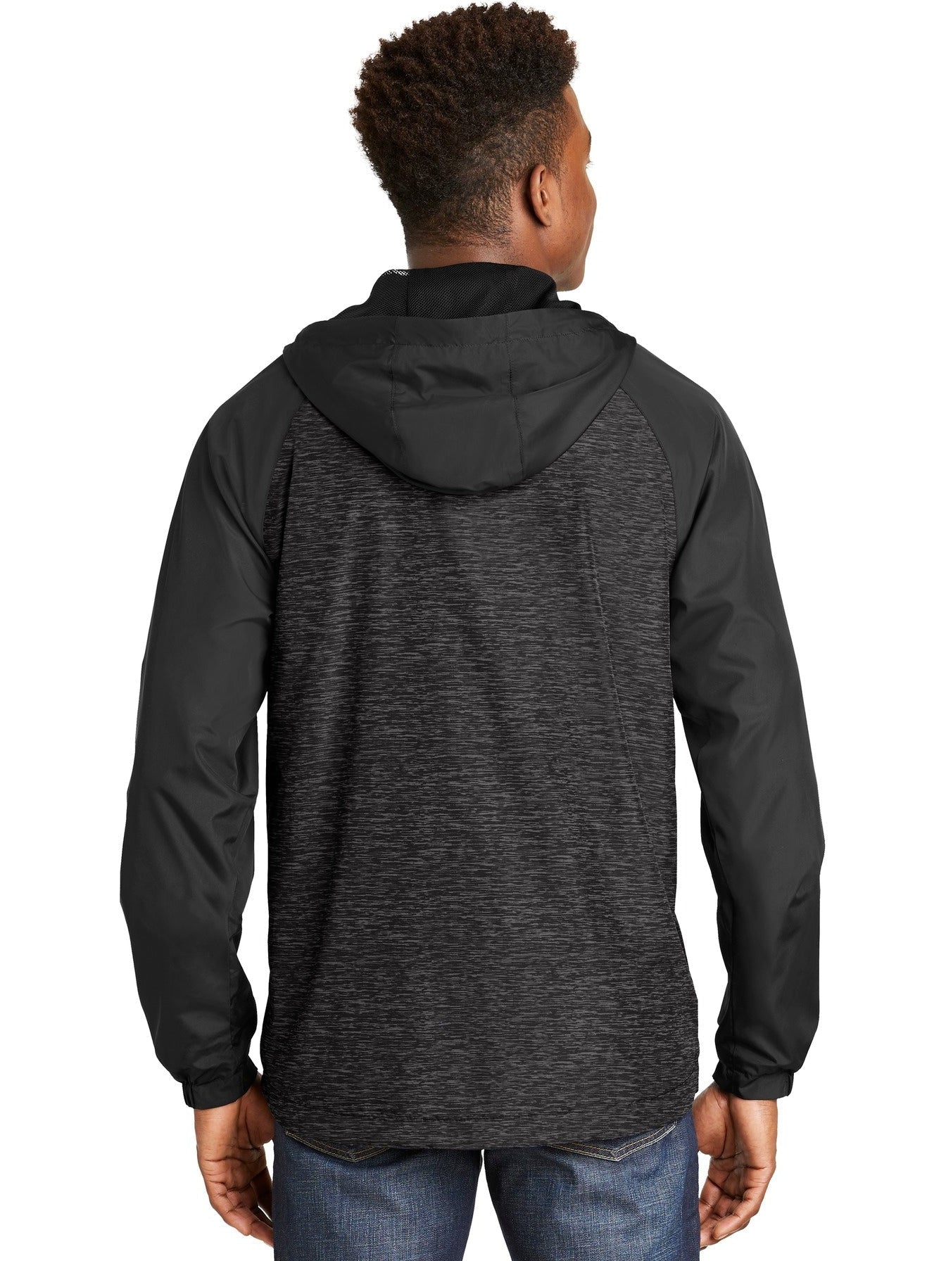 Sport-Tek Heather Colorblock Raglan Hooded Wind Jacket