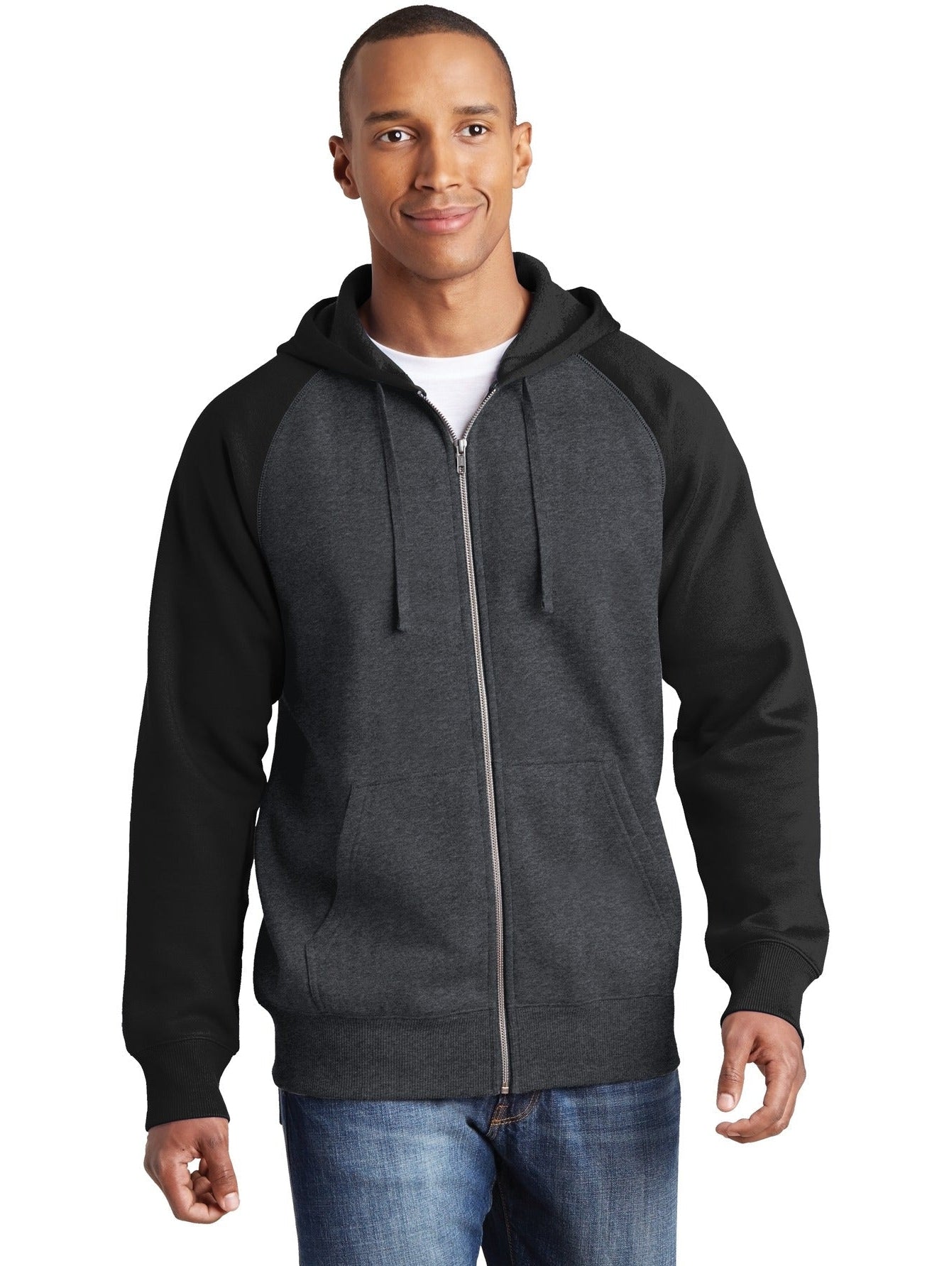 Sport-Tek Raglan Colorblock Full-Zip Hooded Fleece Jacket