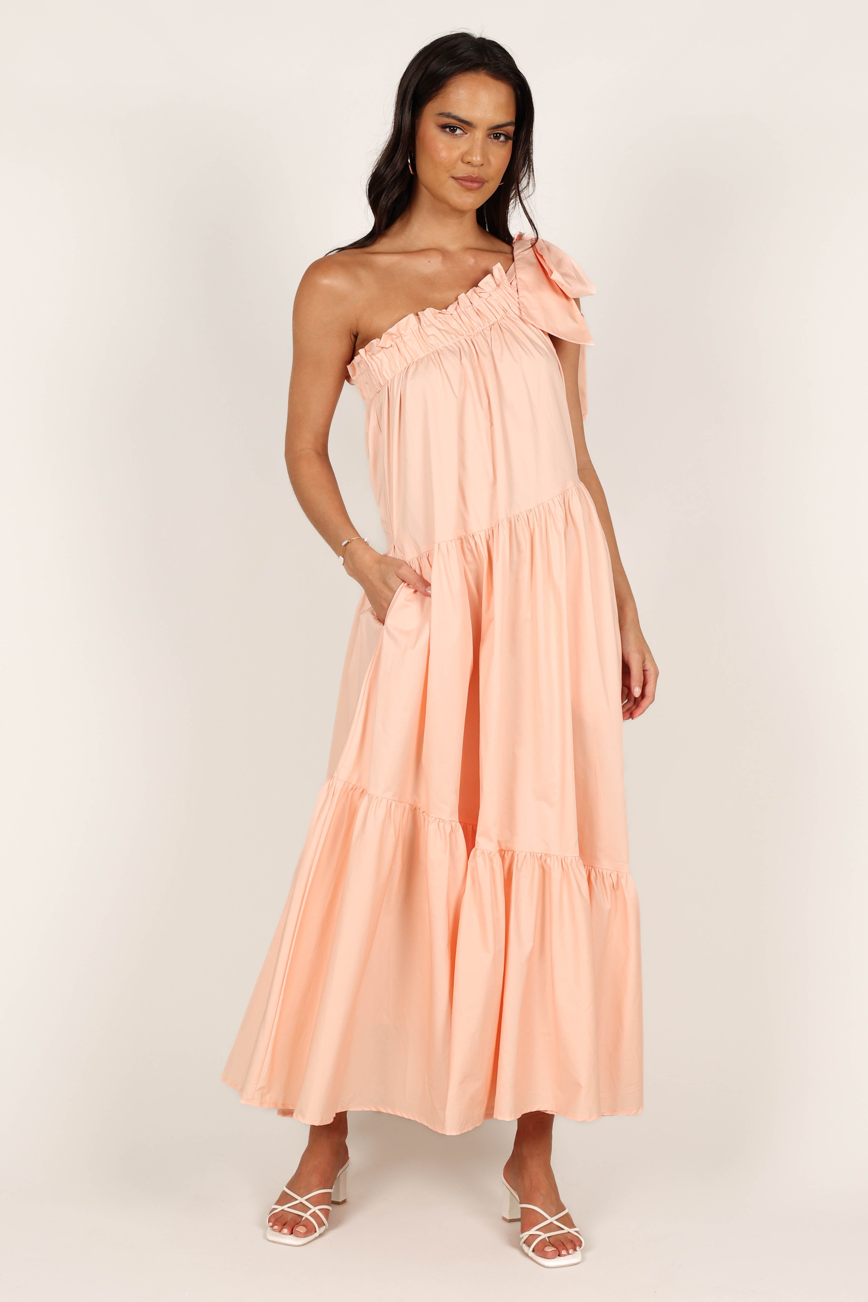 Ava One Shoulder Maxi Dress - Peach