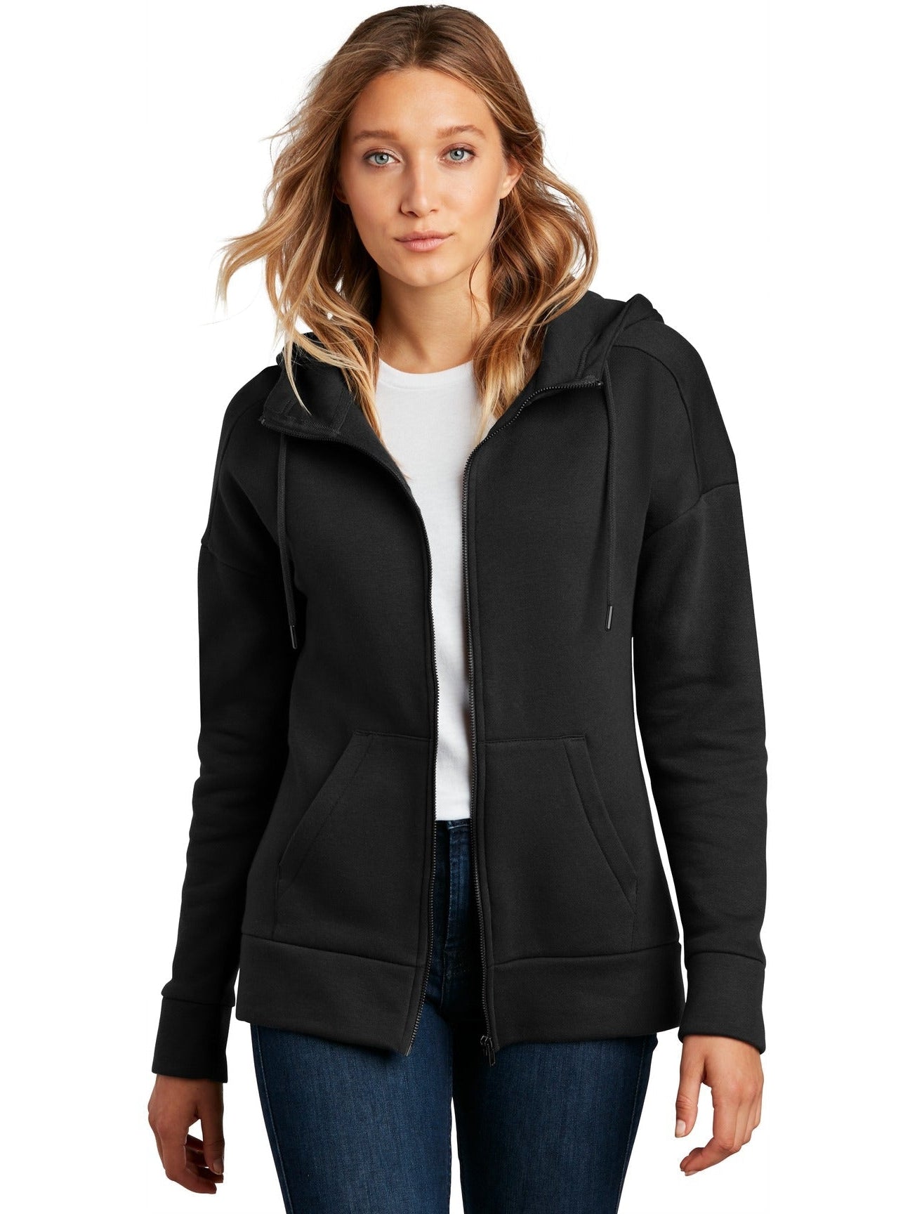 District Ladies Perfect Weight Fleece Drop Shoulder Full-Zip Hoodie