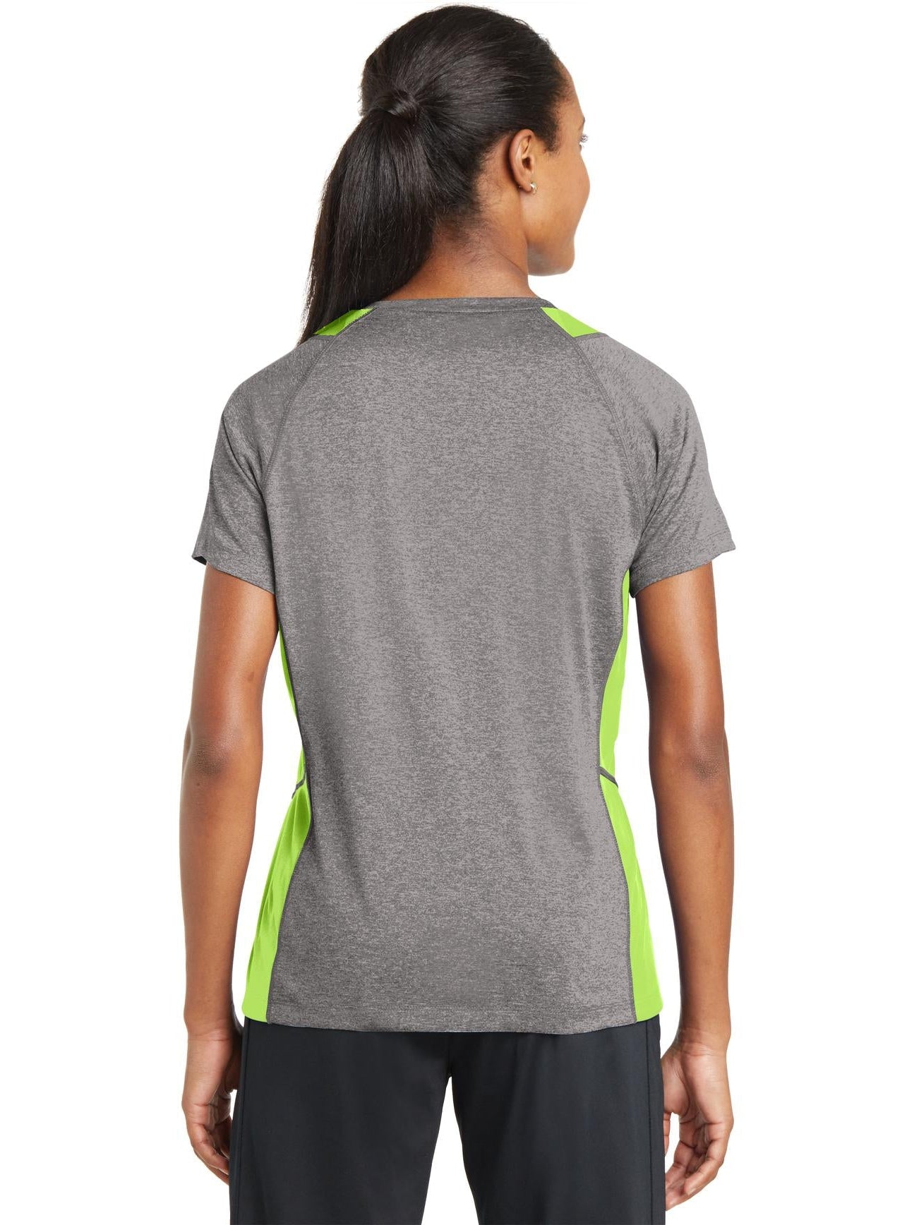 Sport-Tek Ladies Heather Colorblock Contender V-Neck Tee