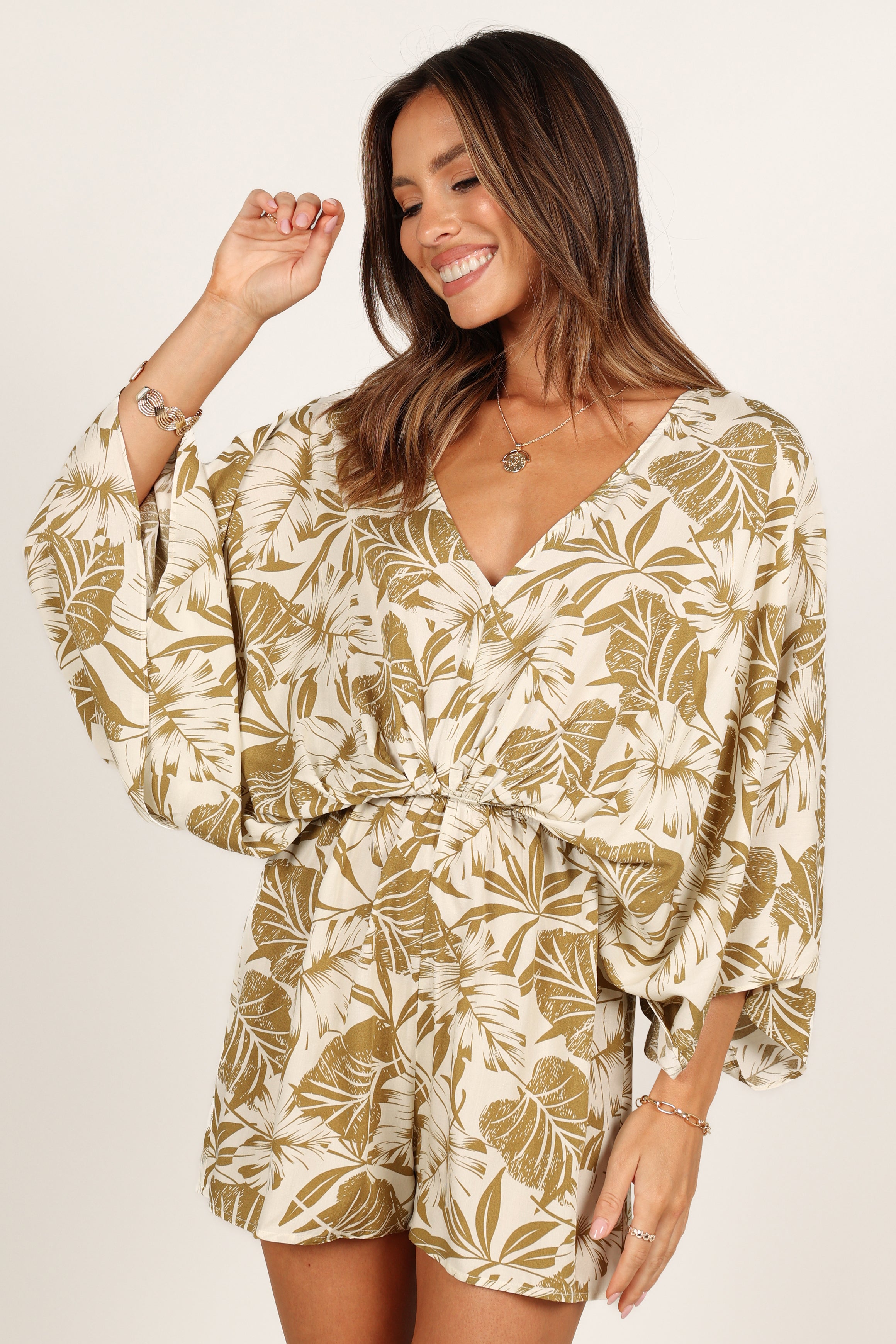 Willa Kimono Sleeve Romper - Olive