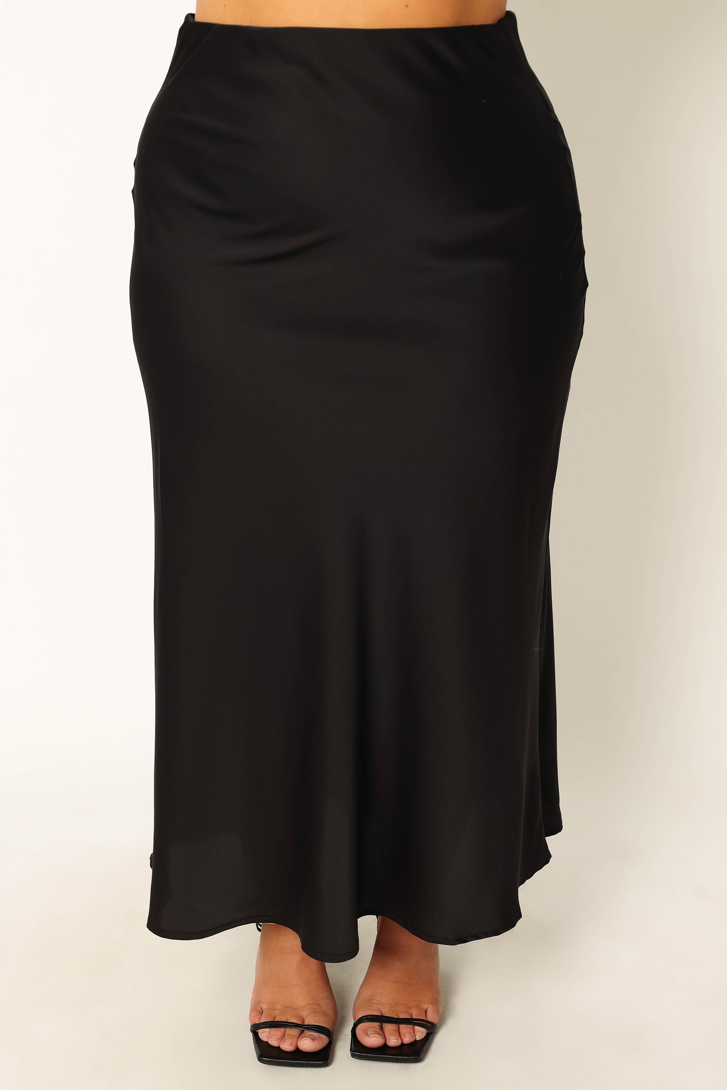 Nellie Satin Midi Skirt - Black