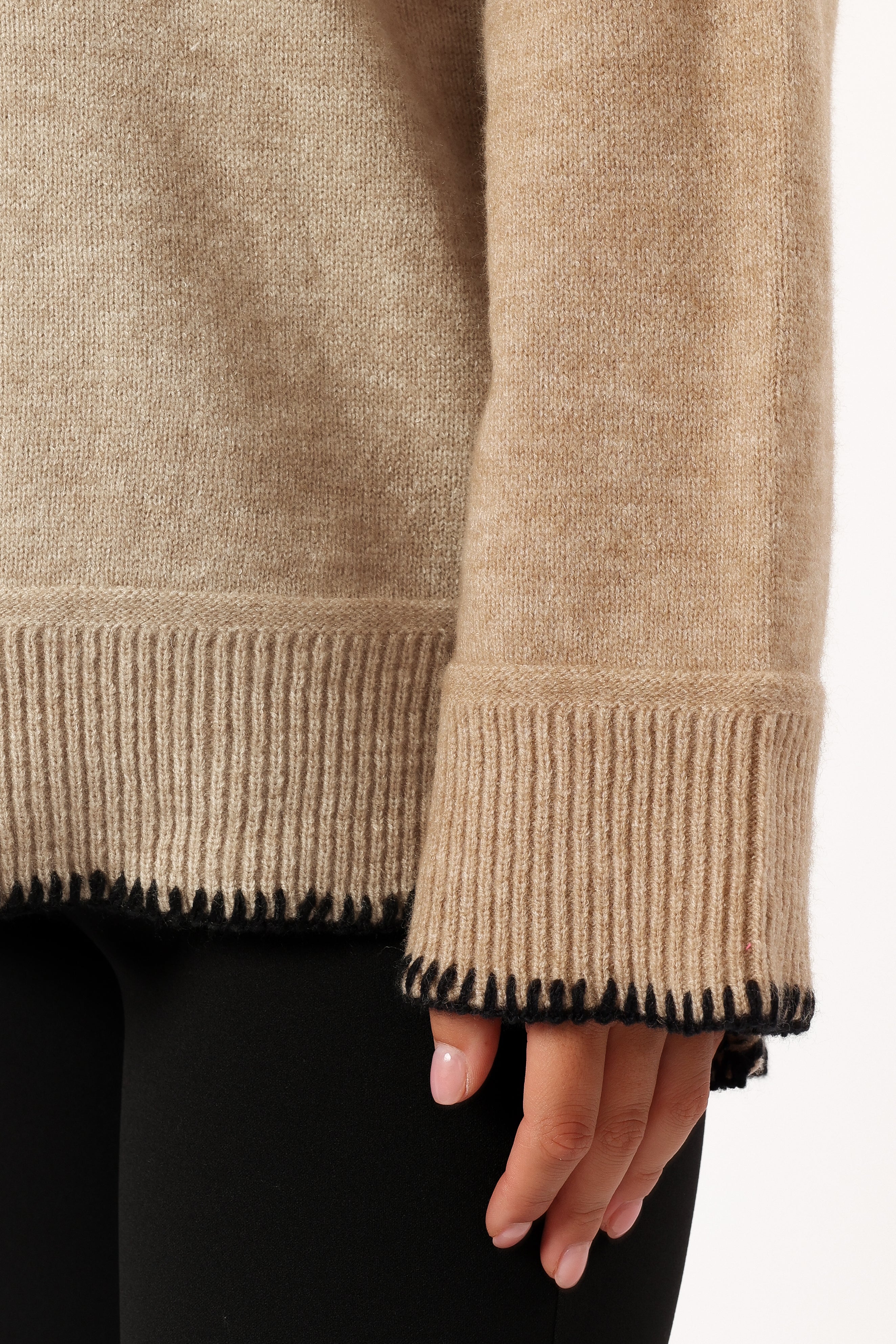 Elise Contrast Hem Knit Sweater - Taupe