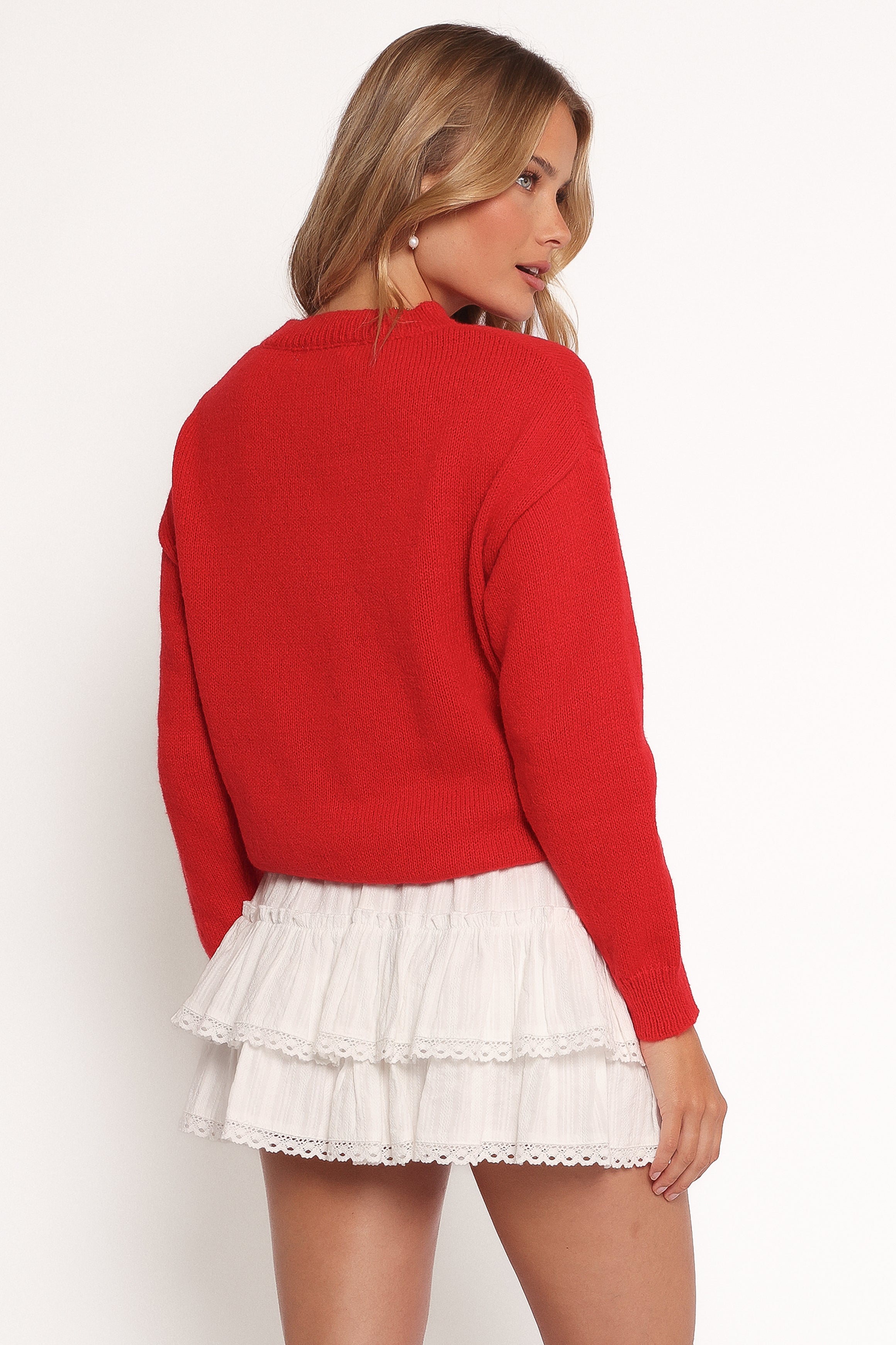 Love Embroidered Knit Sweater - Red