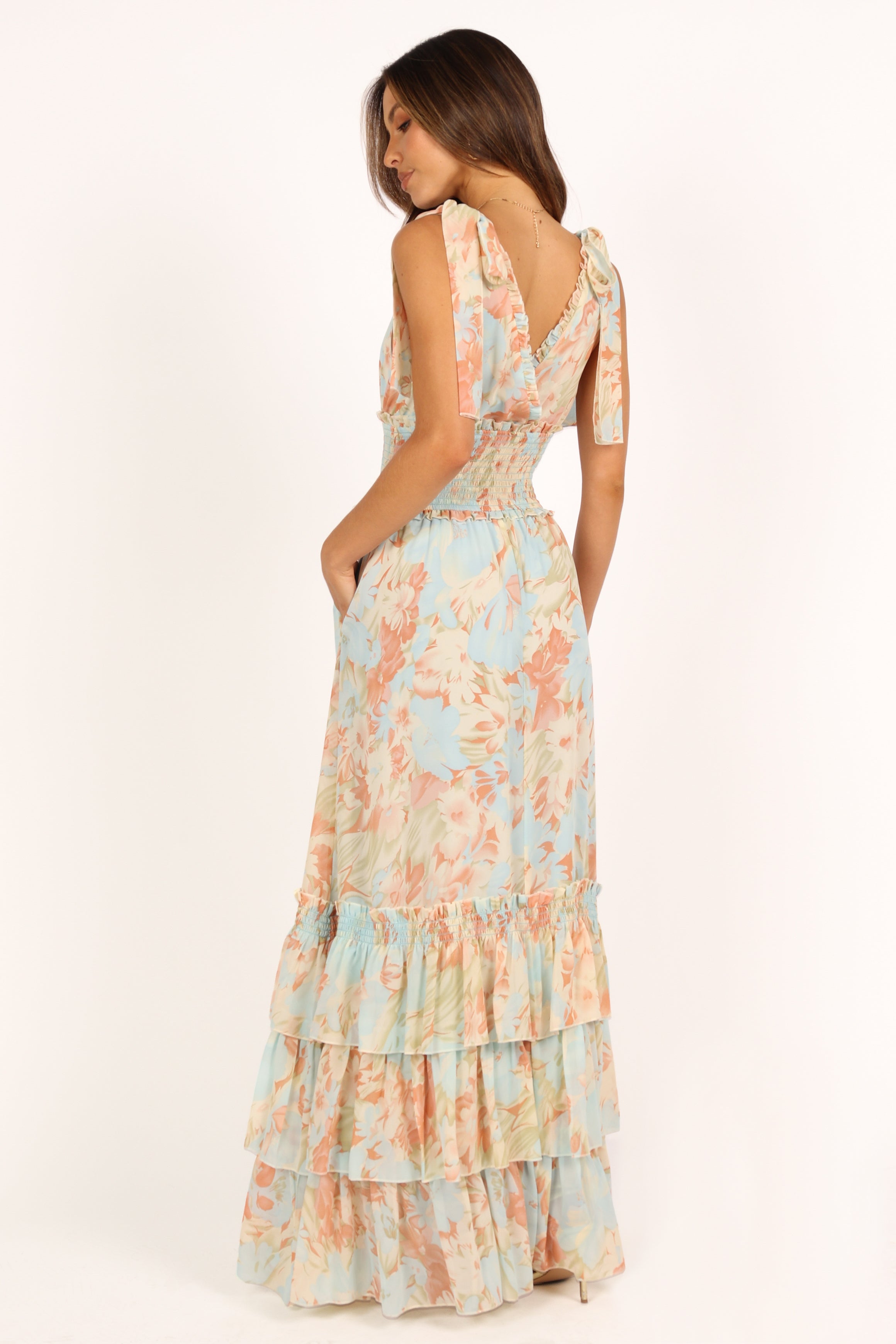 Christabel Tiered Maxi Dress - Blue Floral