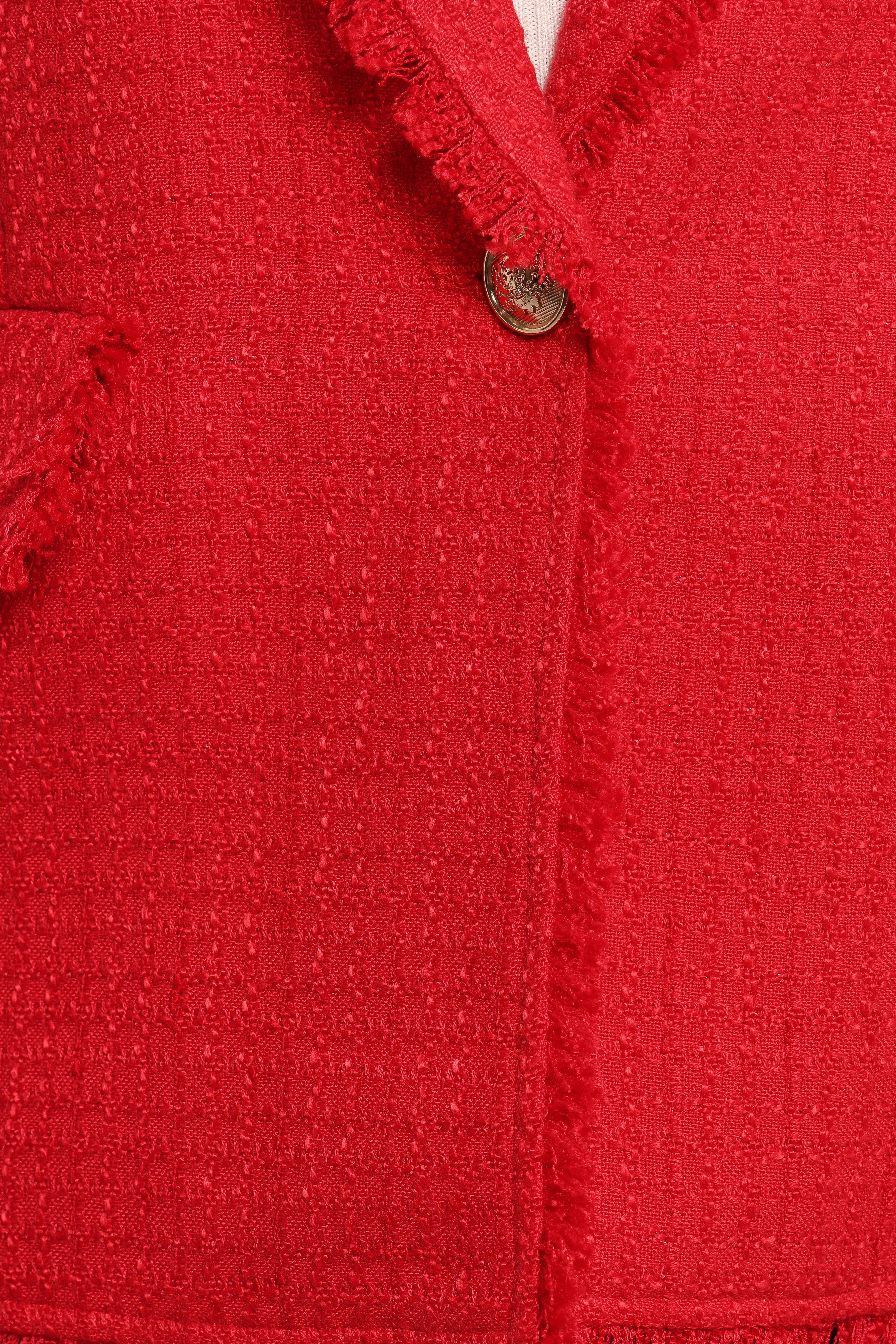 Simona Single Button Twill Blazer - Red