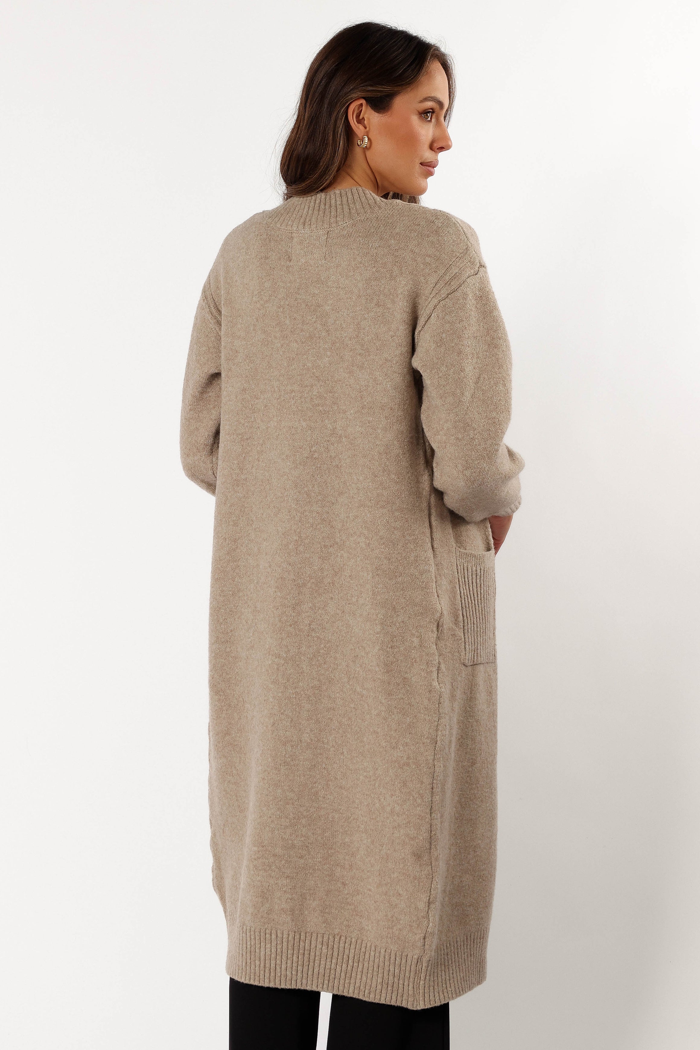 Nicolette Open Front Long Cardigan - Latte