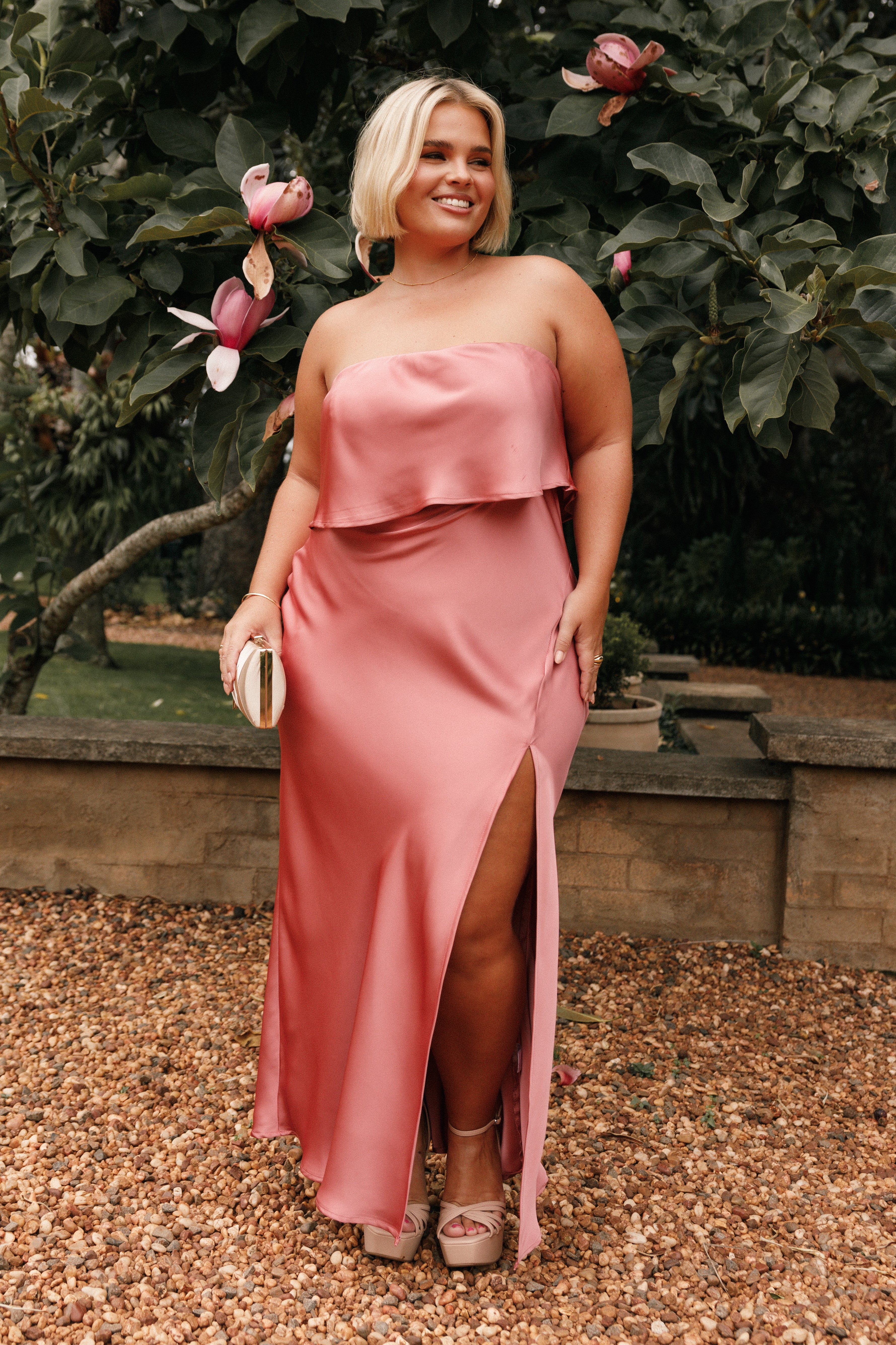 Vienna Strapless Midi Dress - Dusty Rose