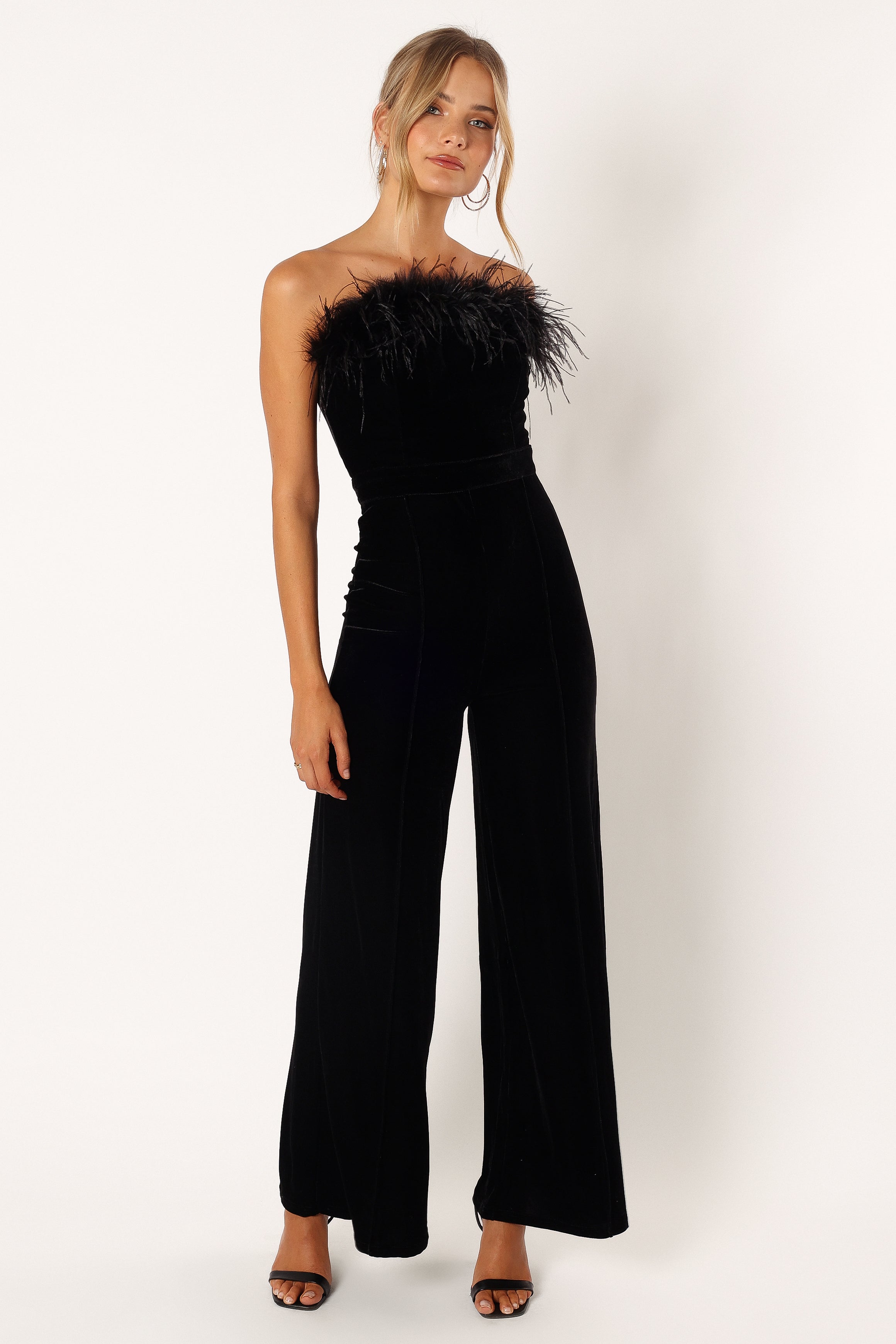 Donatella Feather Trim Jumpsuit - Black