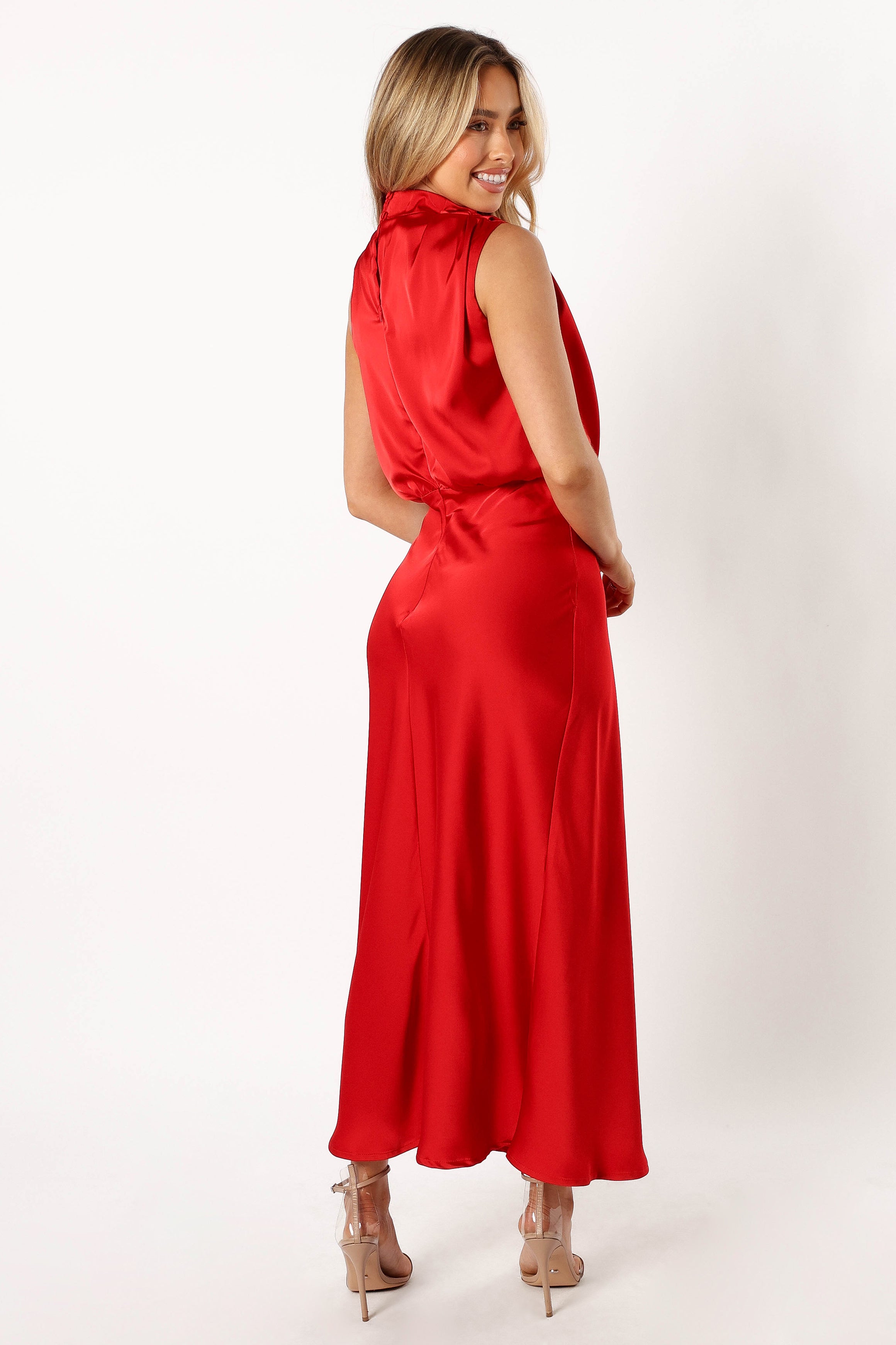 Anabelle Halter Neck Midi Dress - Red