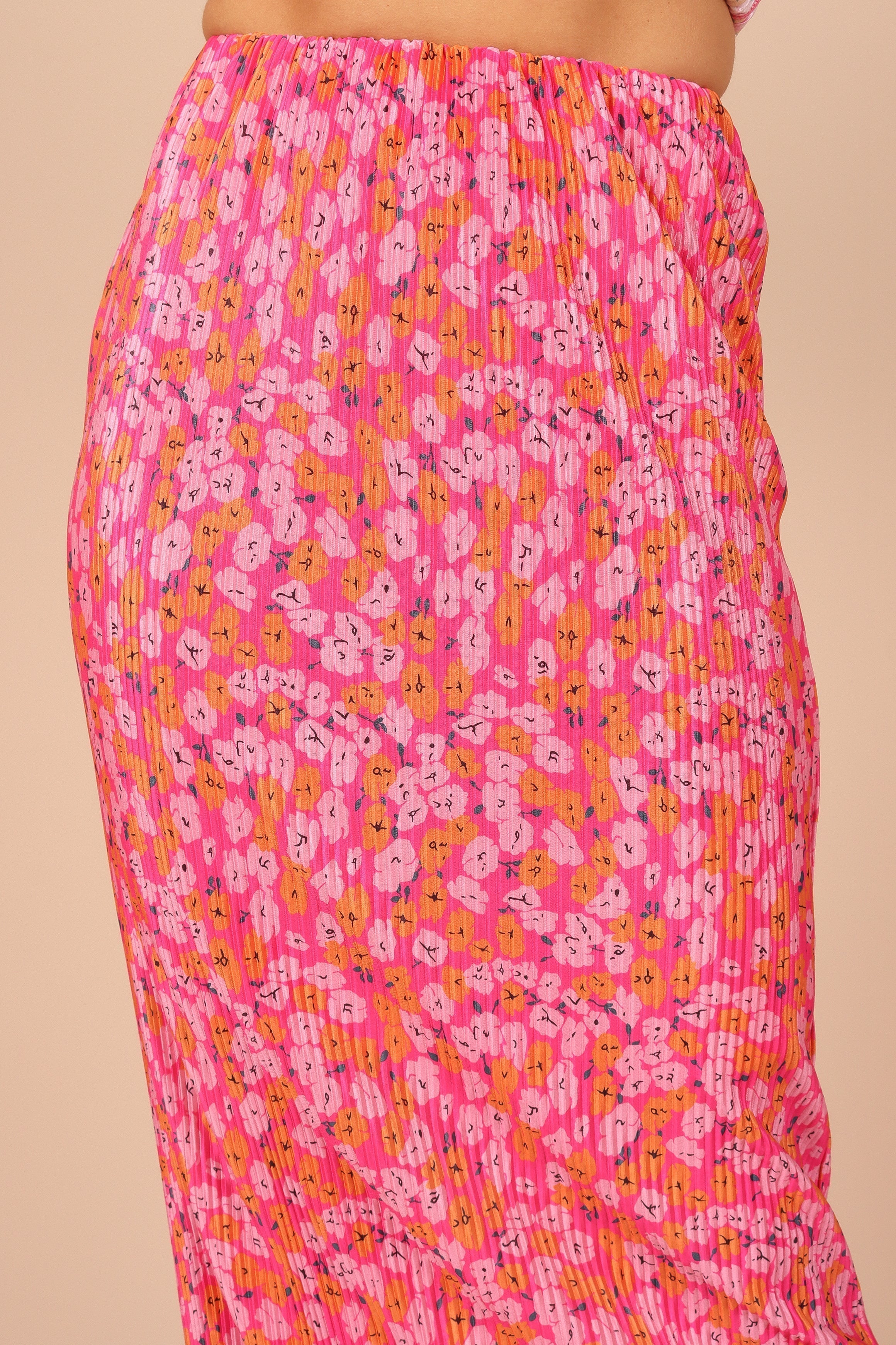 Minelli Pleat Midi Skirt - Hot Pink