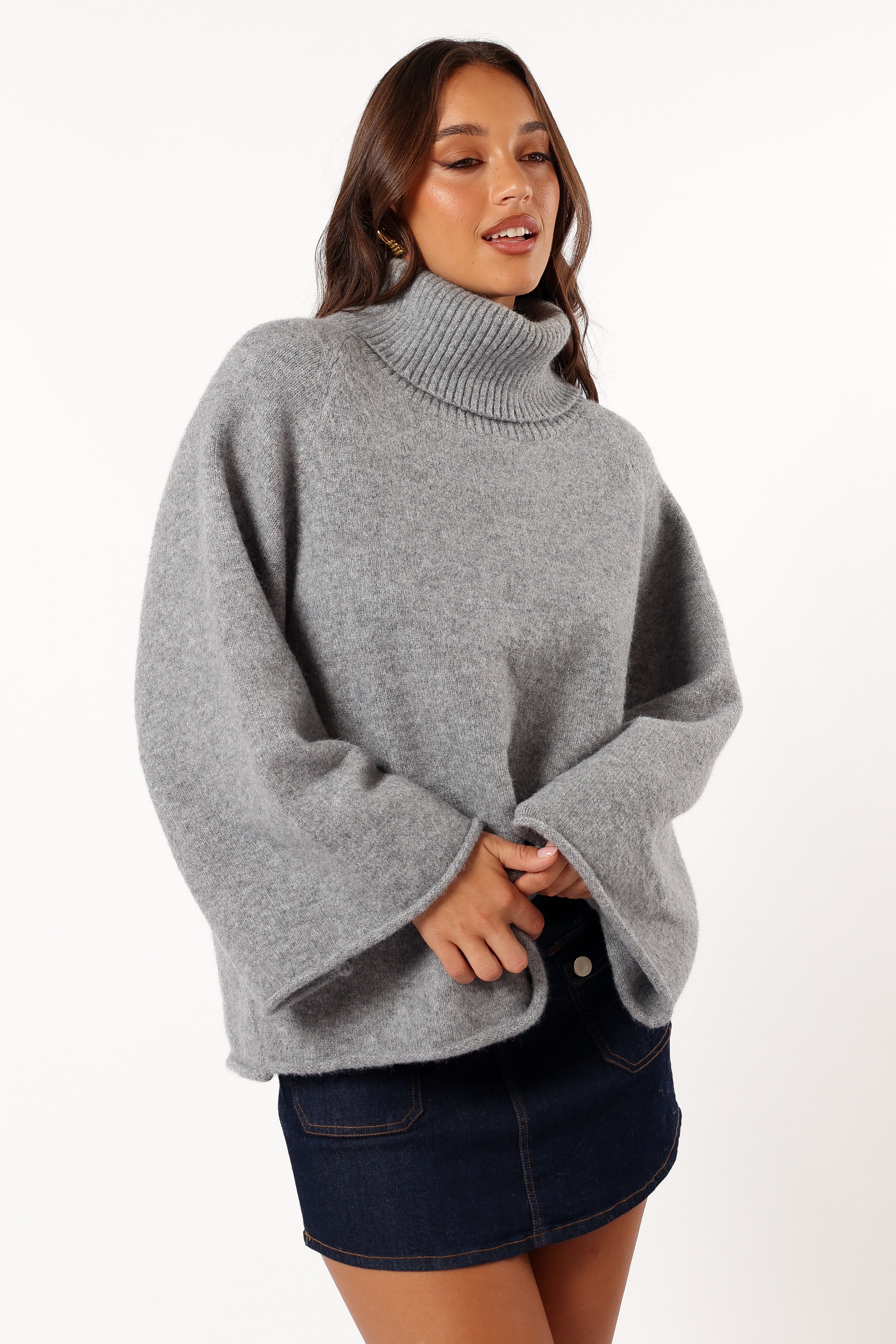 Bindy Cowlneck Knit Sweater - Grey Marle