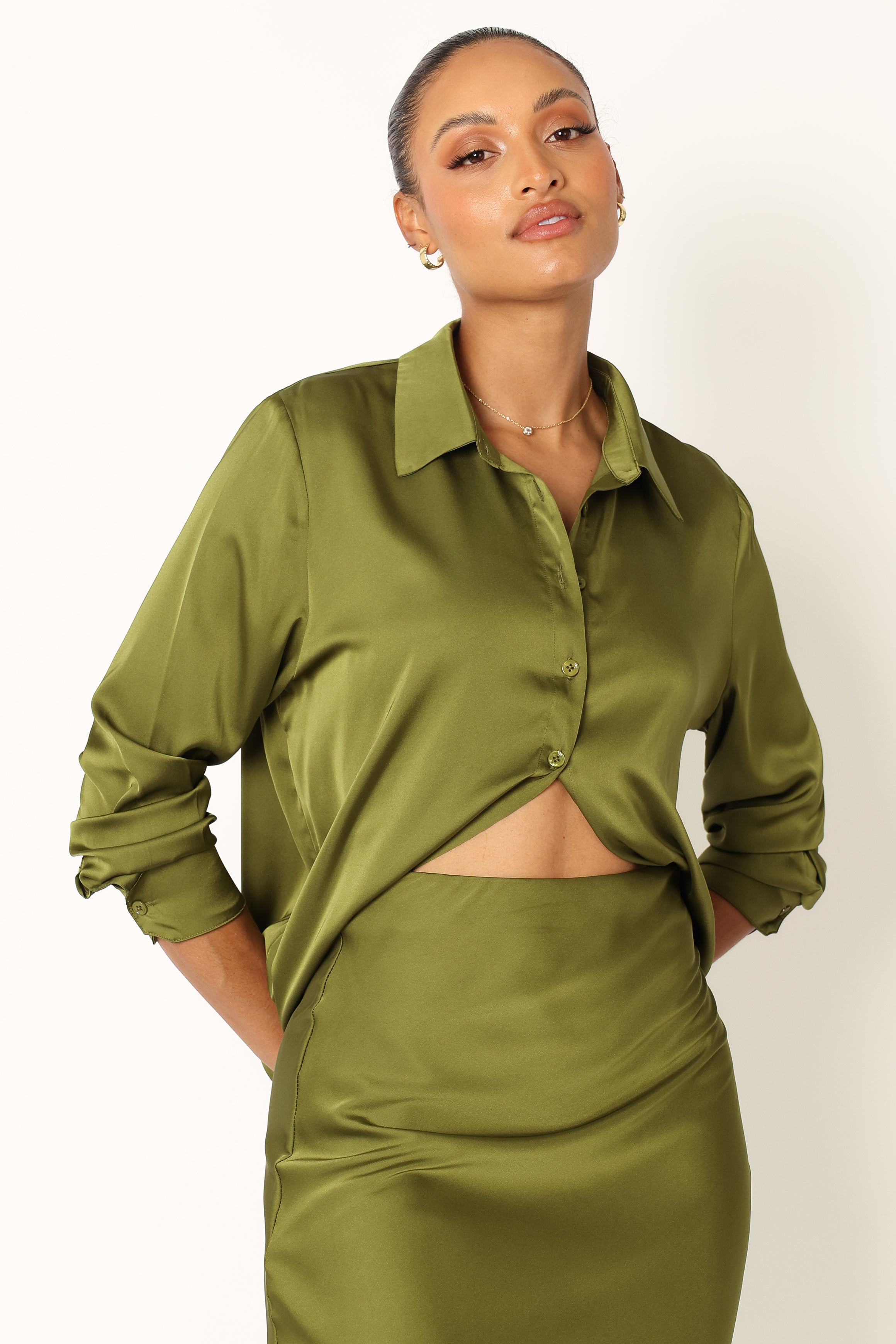 Narissa Satin Shirt - Palm Green