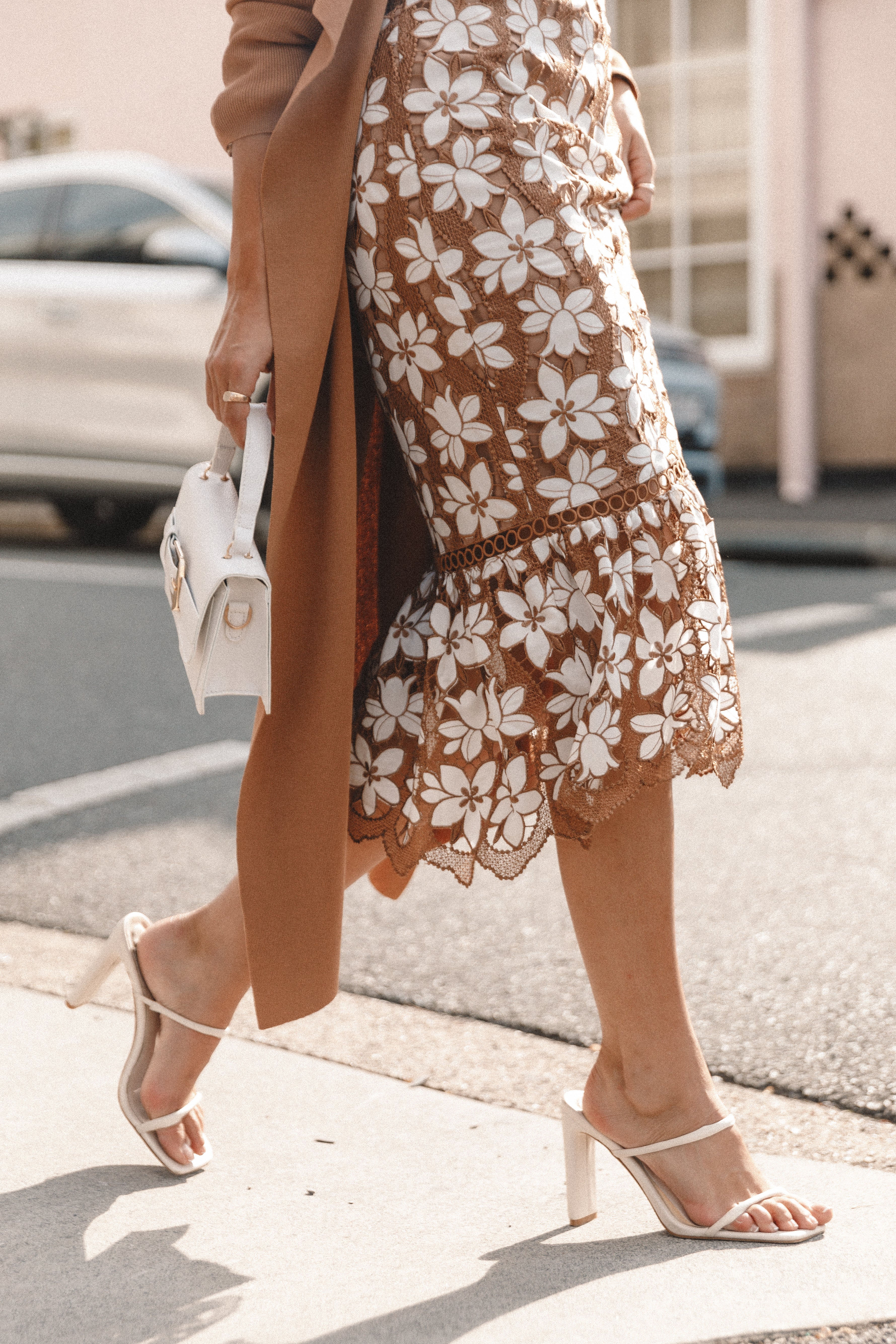 Pierre Long Sleeve Lace Maxi Dress - Mocha