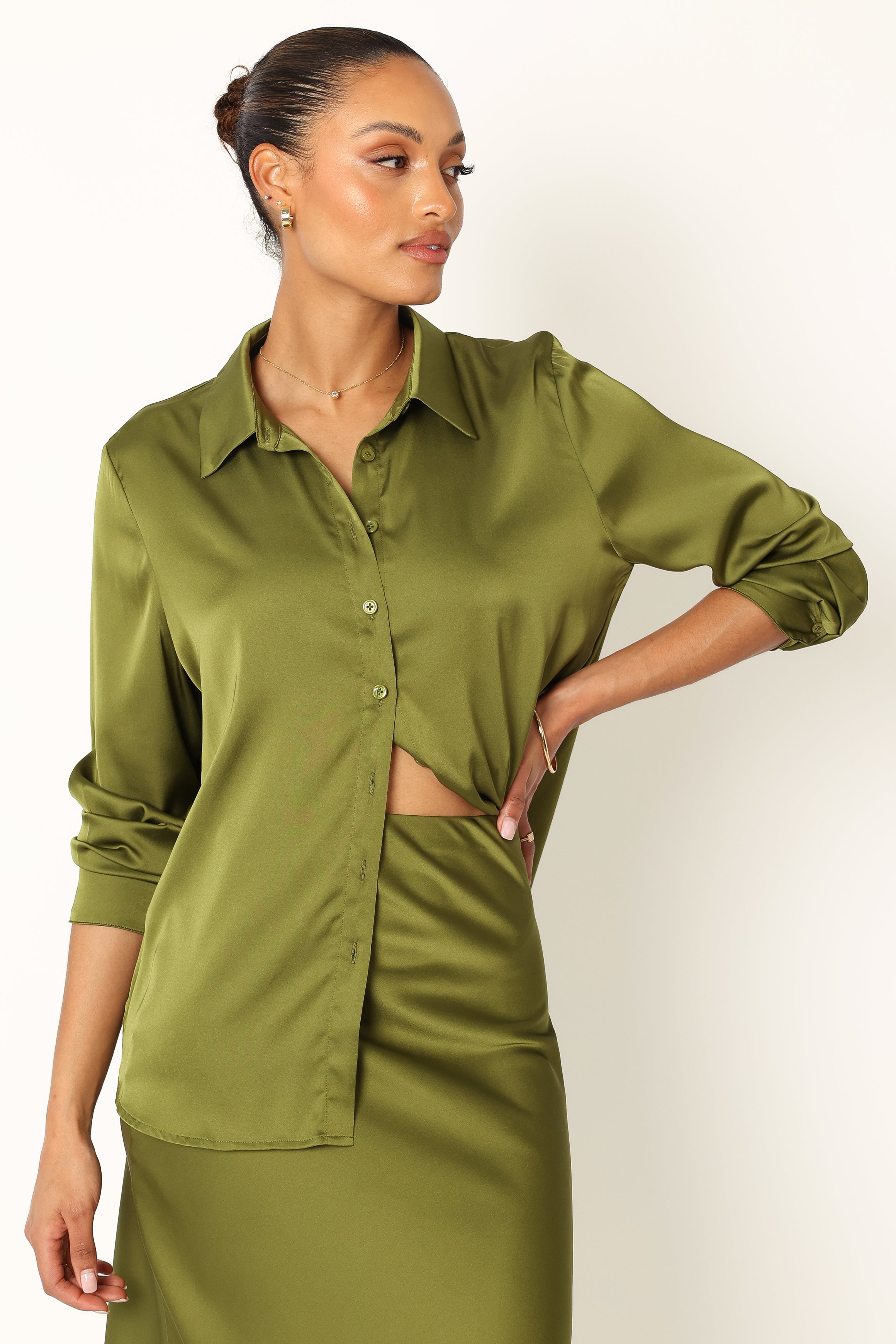 Narissa Satin Shirt - Palm Green