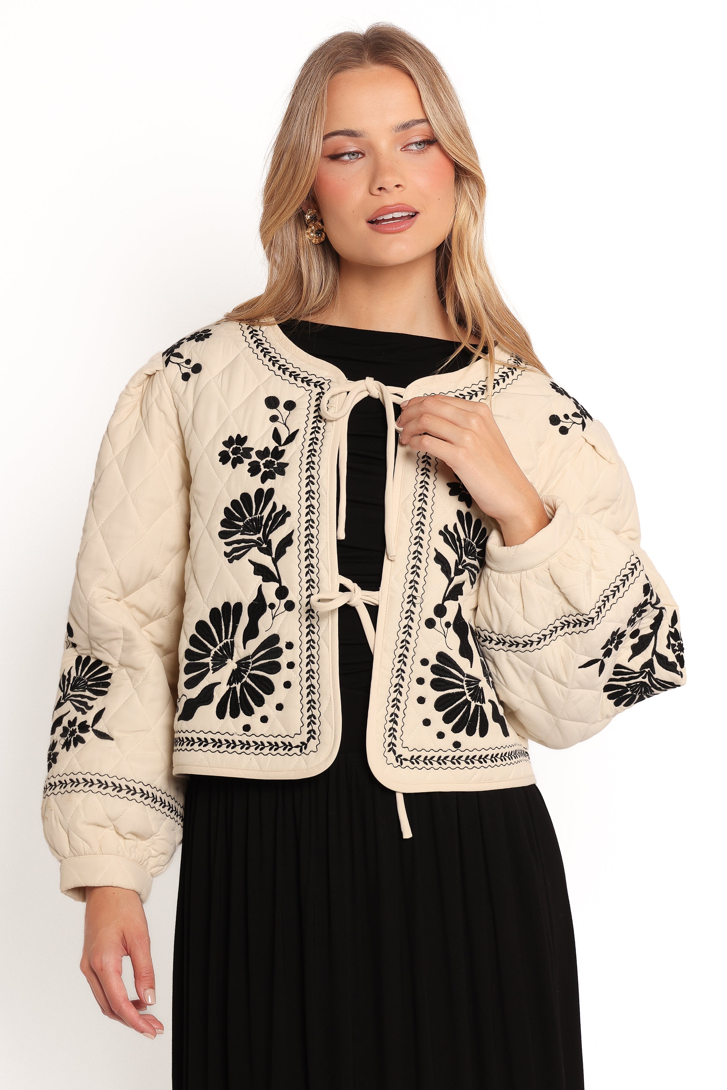 Vako Quilted Embroidered Jacket - Light Taupe