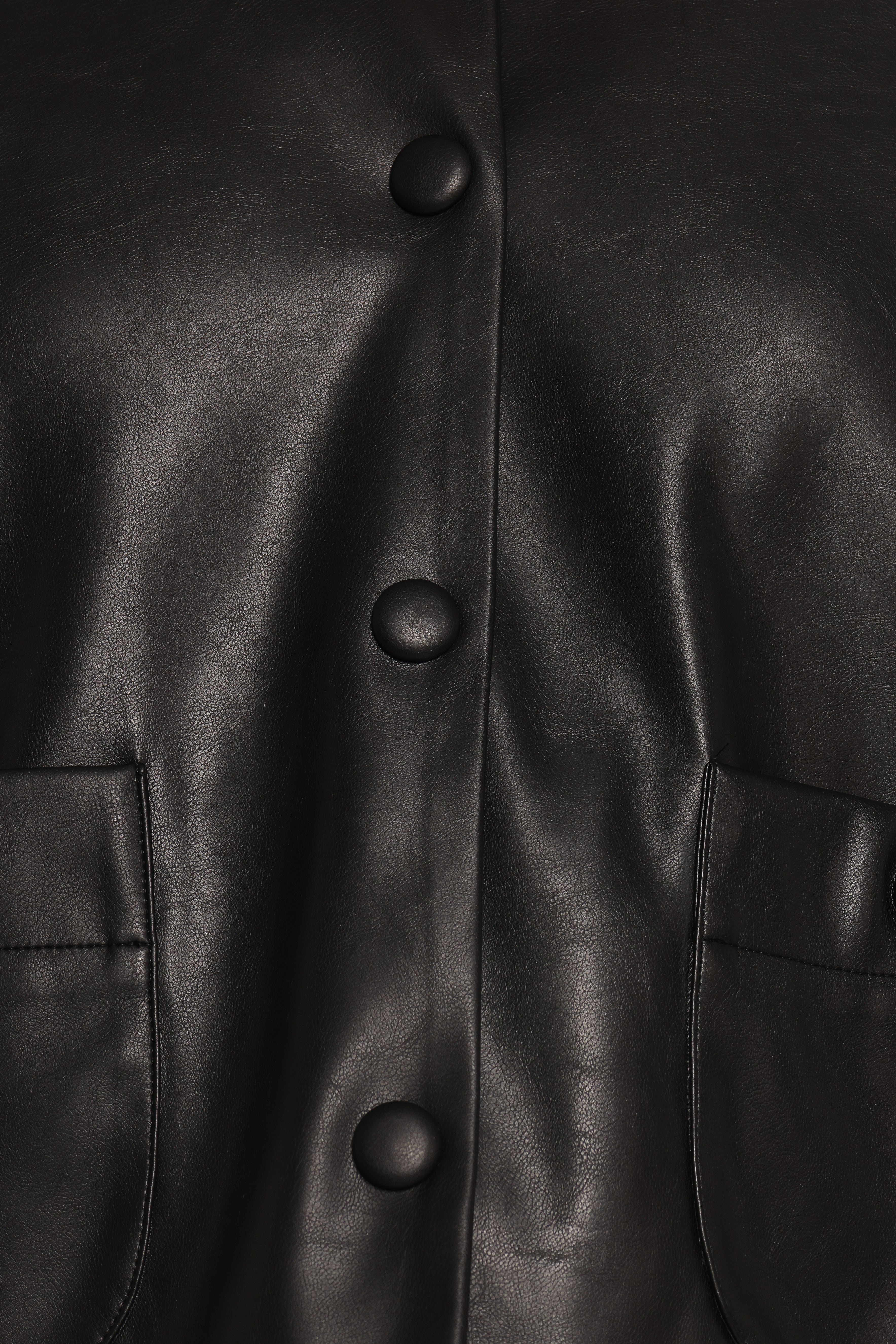 Evora Faux Leather Button Front Jacket - Black