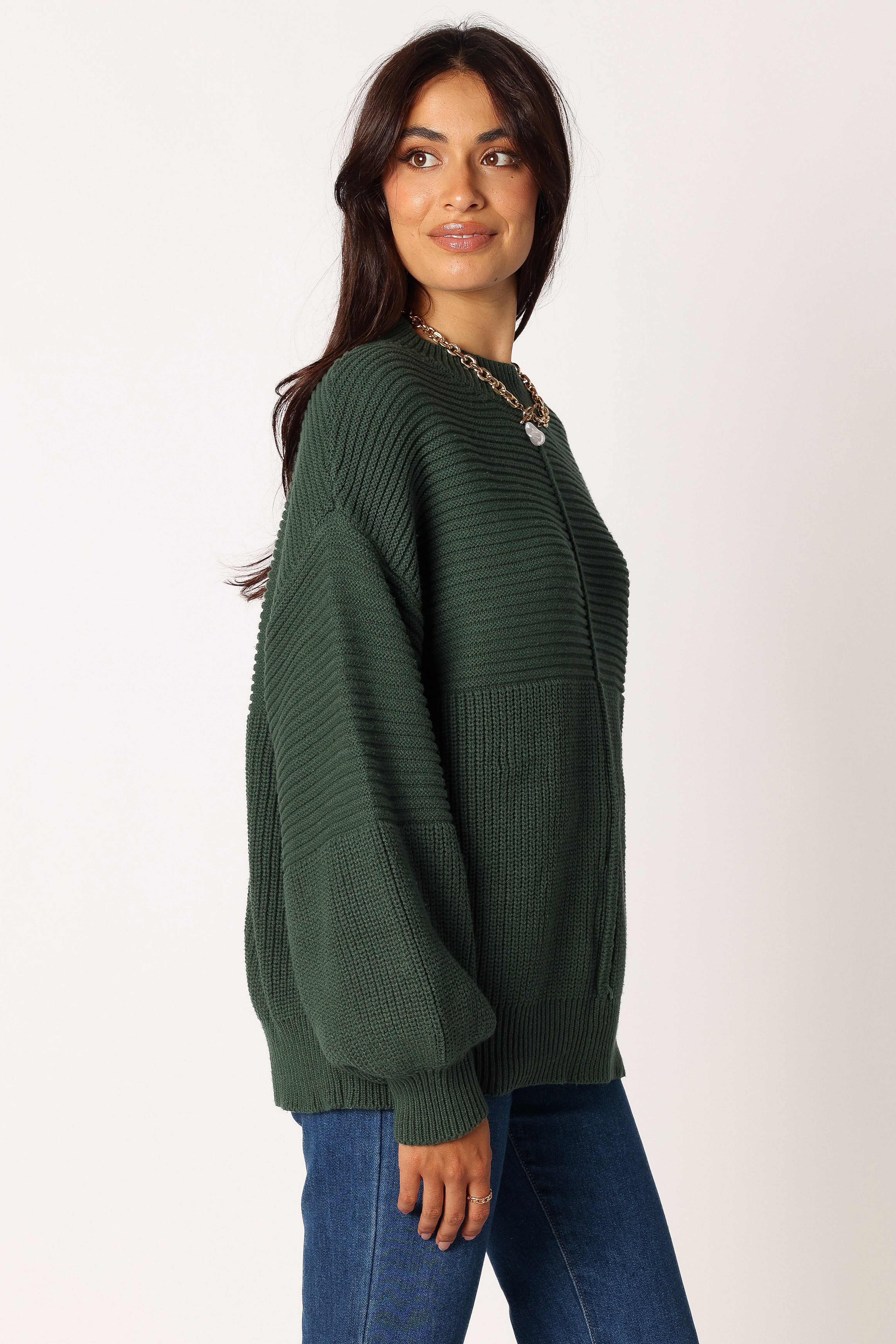 Meredith Ribbed Crewneck Knit Sweater - Green