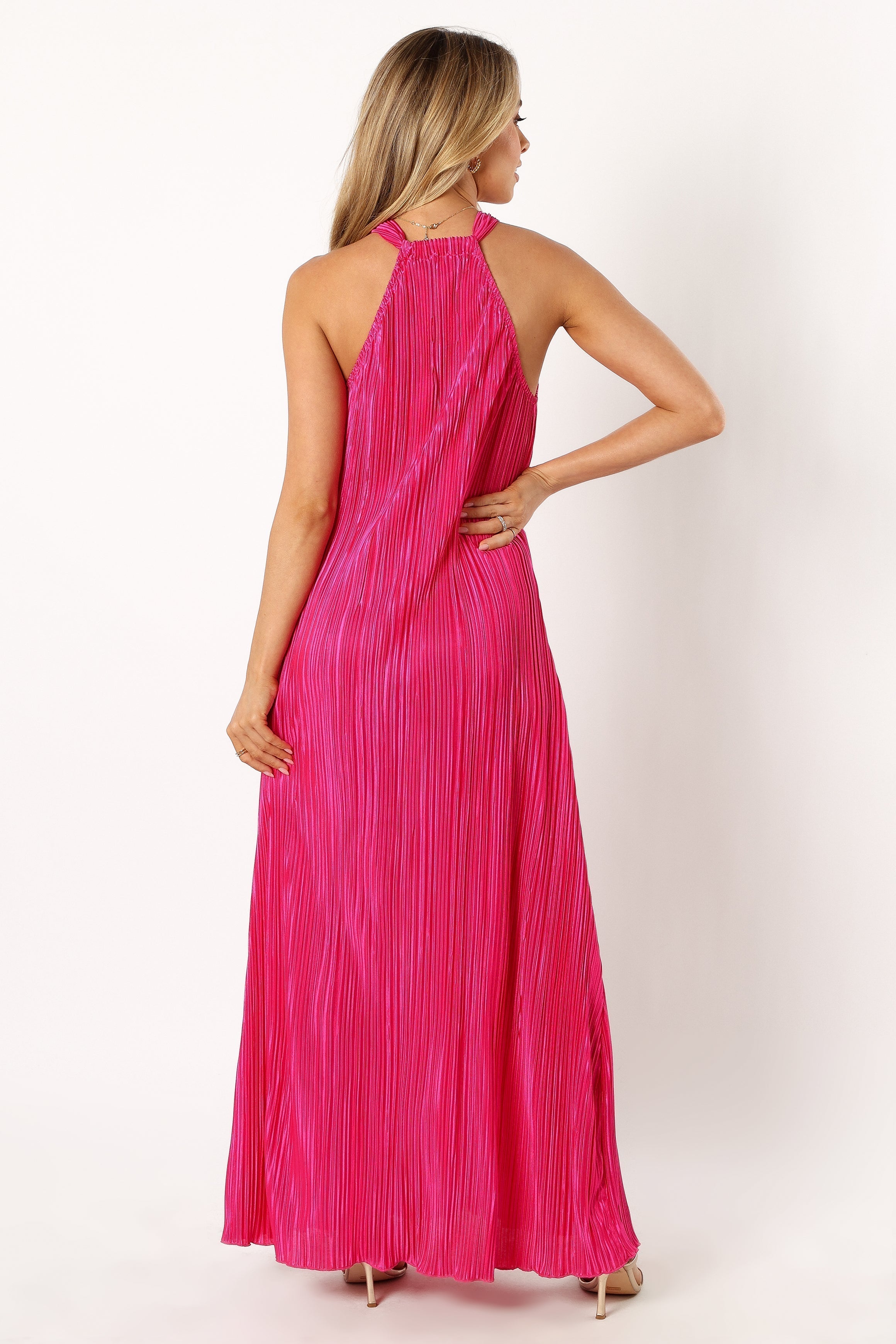 Melody Plisse Halter Maxi Dress - Pink