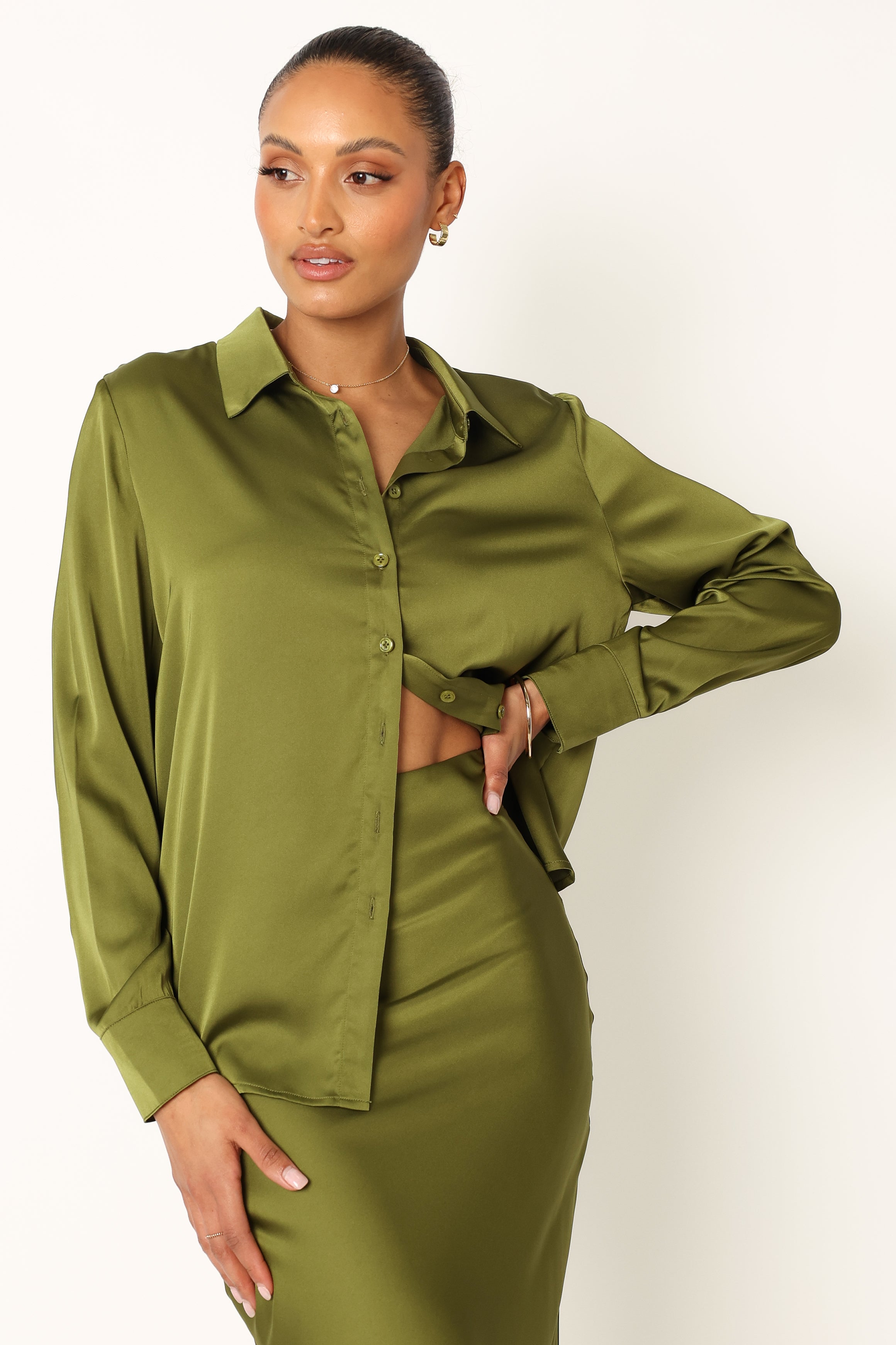 Narissa Satin Shirt - Palm Green