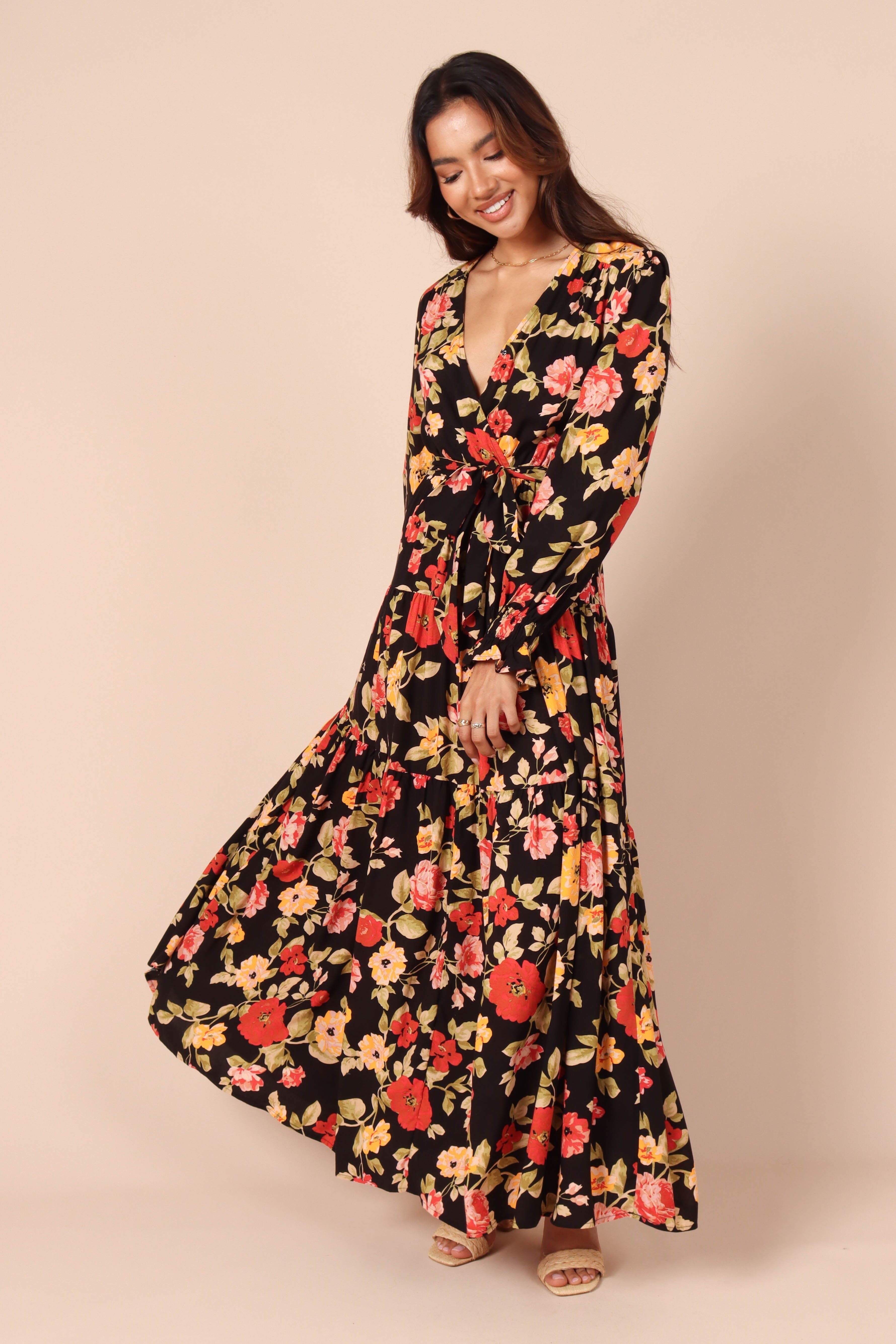 Ruana Maxi Dress - Black Floral