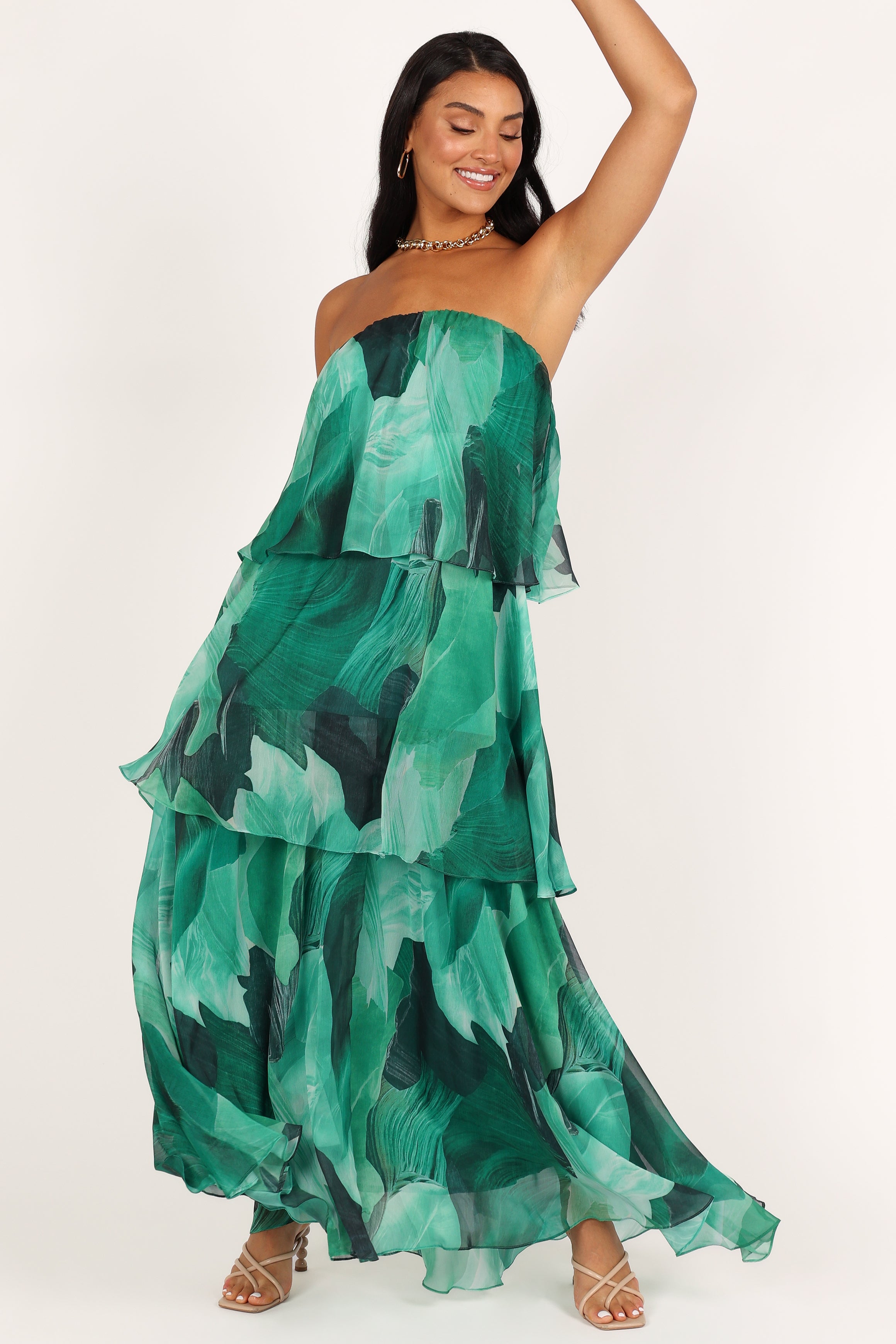 Bloom Strapless Maxi Dress - Green Floral