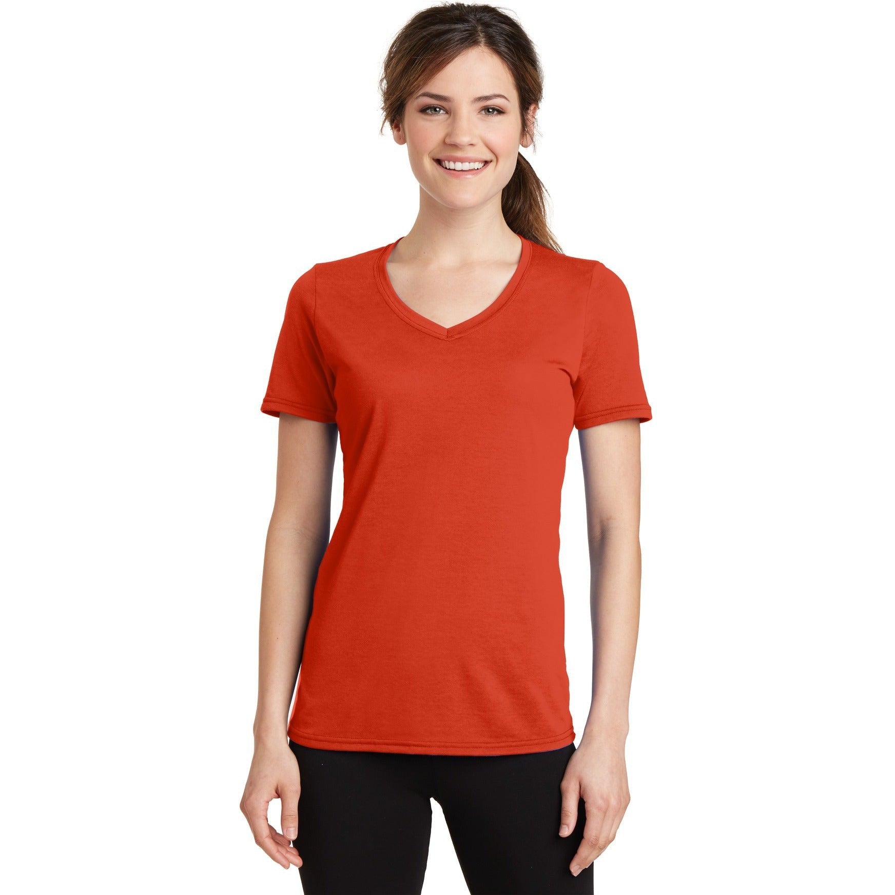 CLOSEOUT - Port & Company Ladies Performance Blend V-Neck Tee