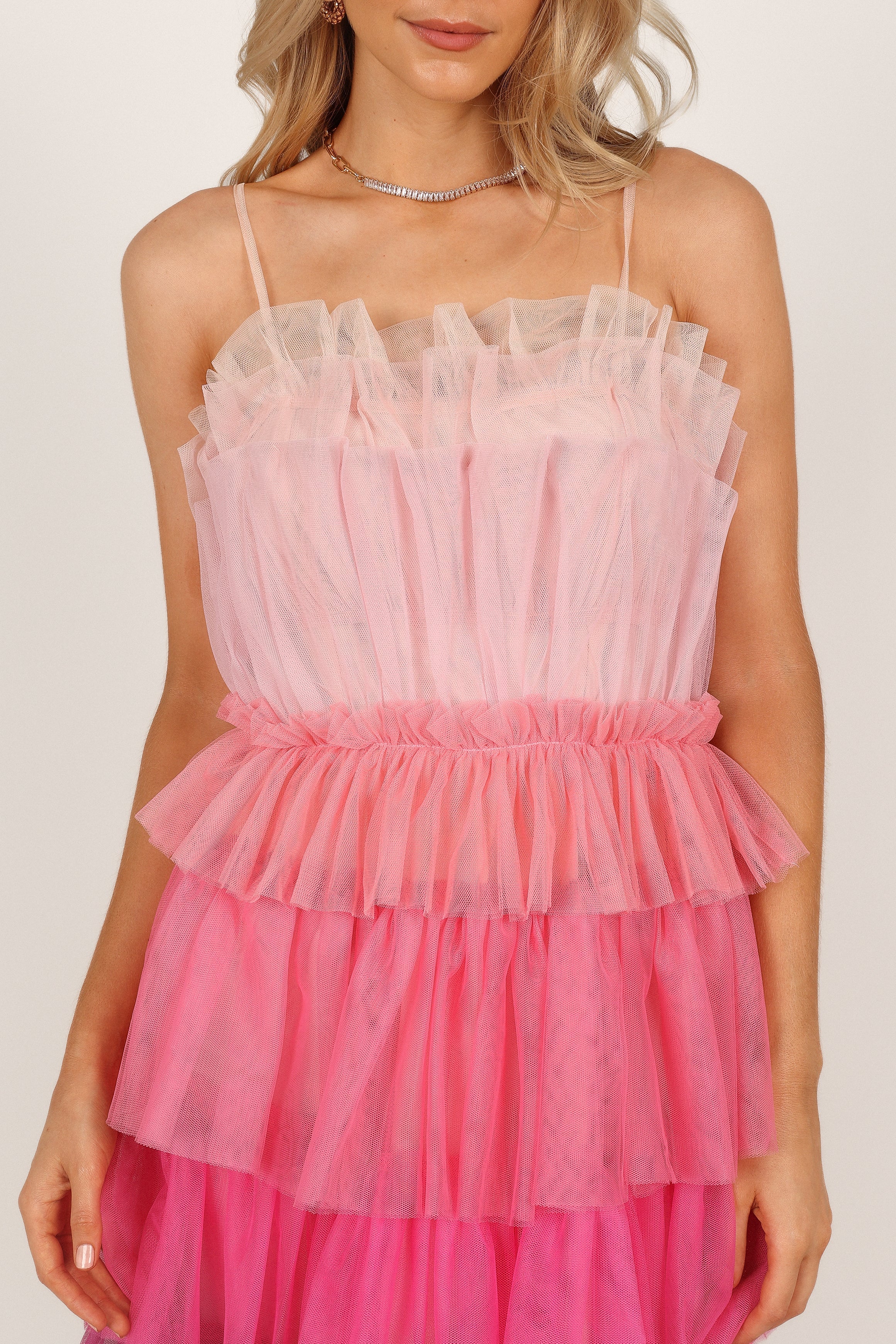 Minnie Tiered Tulle Midi Dress - Pink