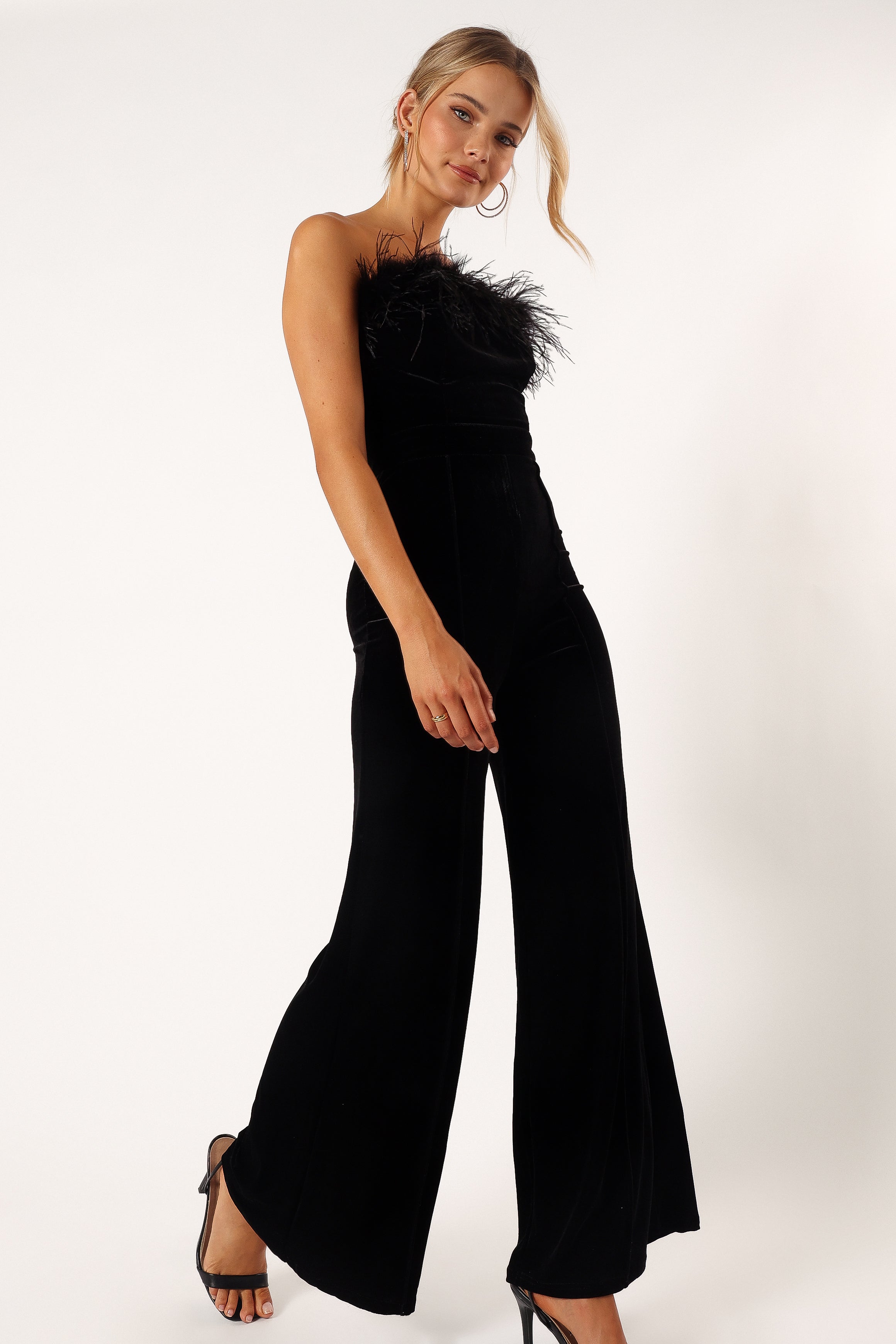 Donatella Feather Trim Jumpsuit - Black