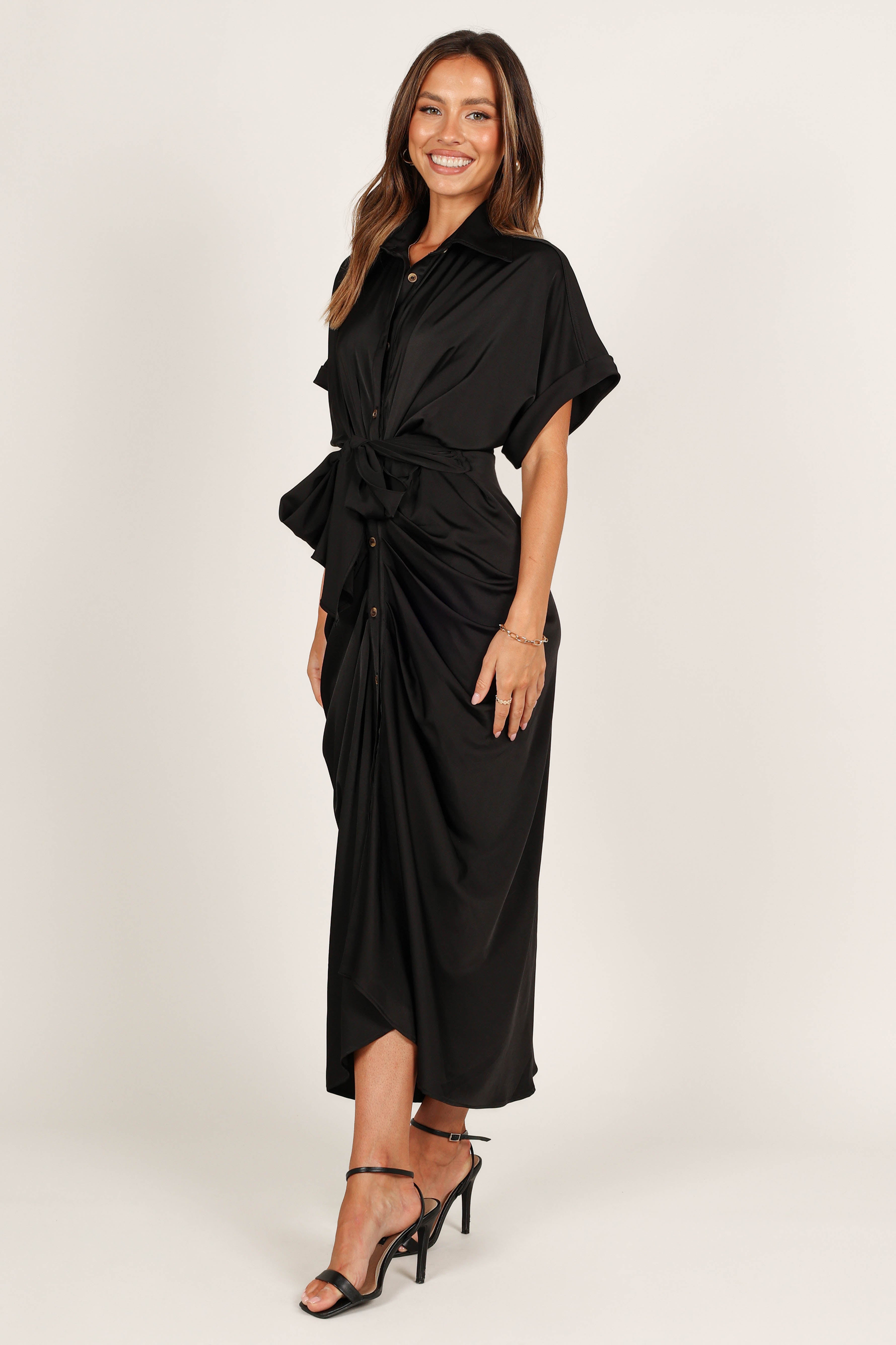 Stefan Wrap Front Midi Dress - Black